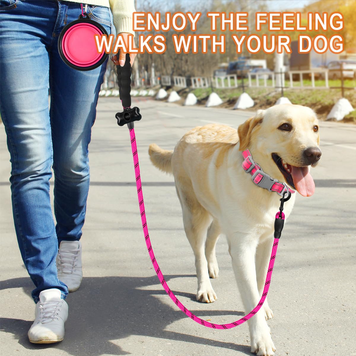BARKBAY Heavy Duty Dog Leash for Large Dogs - 4/5/6 FT Durable Reflective Leash with Comfortable Padded Handle for Walking, Training & Running - Perfect for Nighttime Safety and Outdoor Adventures (5FT-1/2'', Fuchsia)