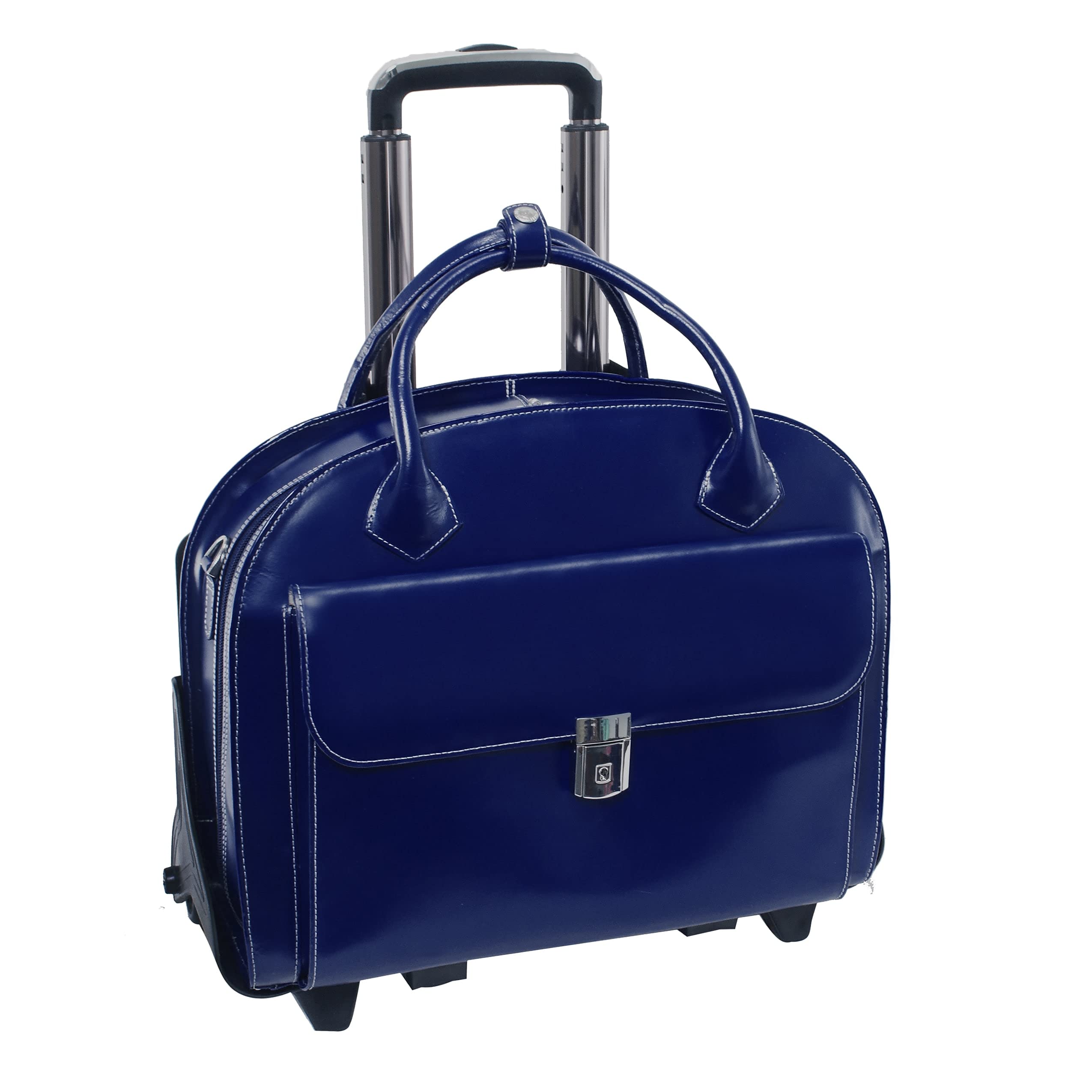 McKleinUSA 15.4-Inch Genuine Leather Wheeled Laptop Briefcase for Women - Professional Business Tote Bag with Retractable Handle, Blue (94367) - Perfect for Office Commute, Business Travel & Airplane Carry-On