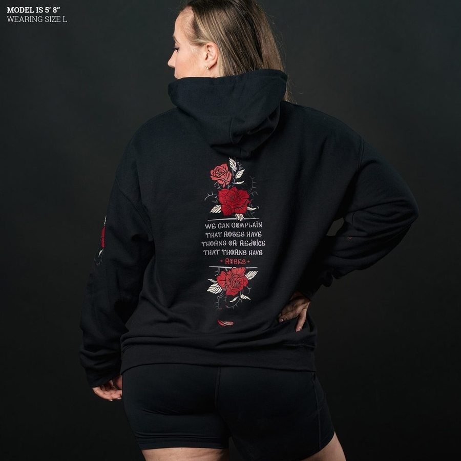 Women's Roses Have Thorns Hoodie - Black Gothic Floral Pullover Sweatshirt | Perfect for Casual Wear, Street Style & Fall Fashion
