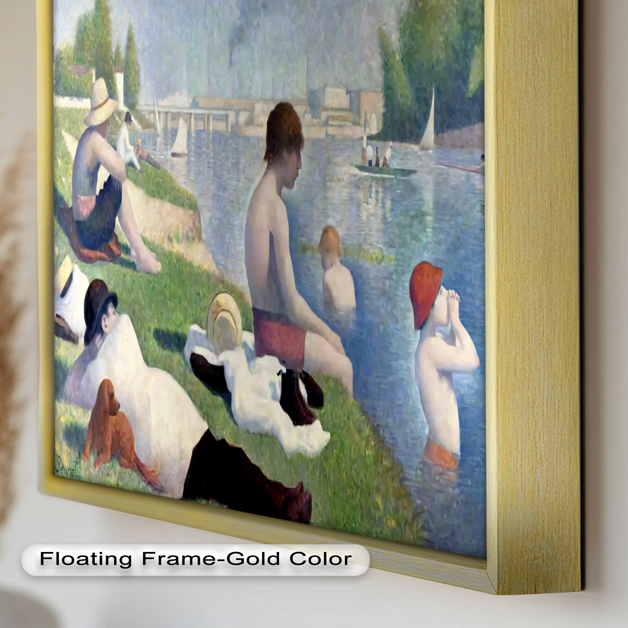 Afternoon Light on the Riverbank - Handmade Pointillism Oil Painting on Canvas - Wall Art for Living Room, Bedroom & Office Decor
