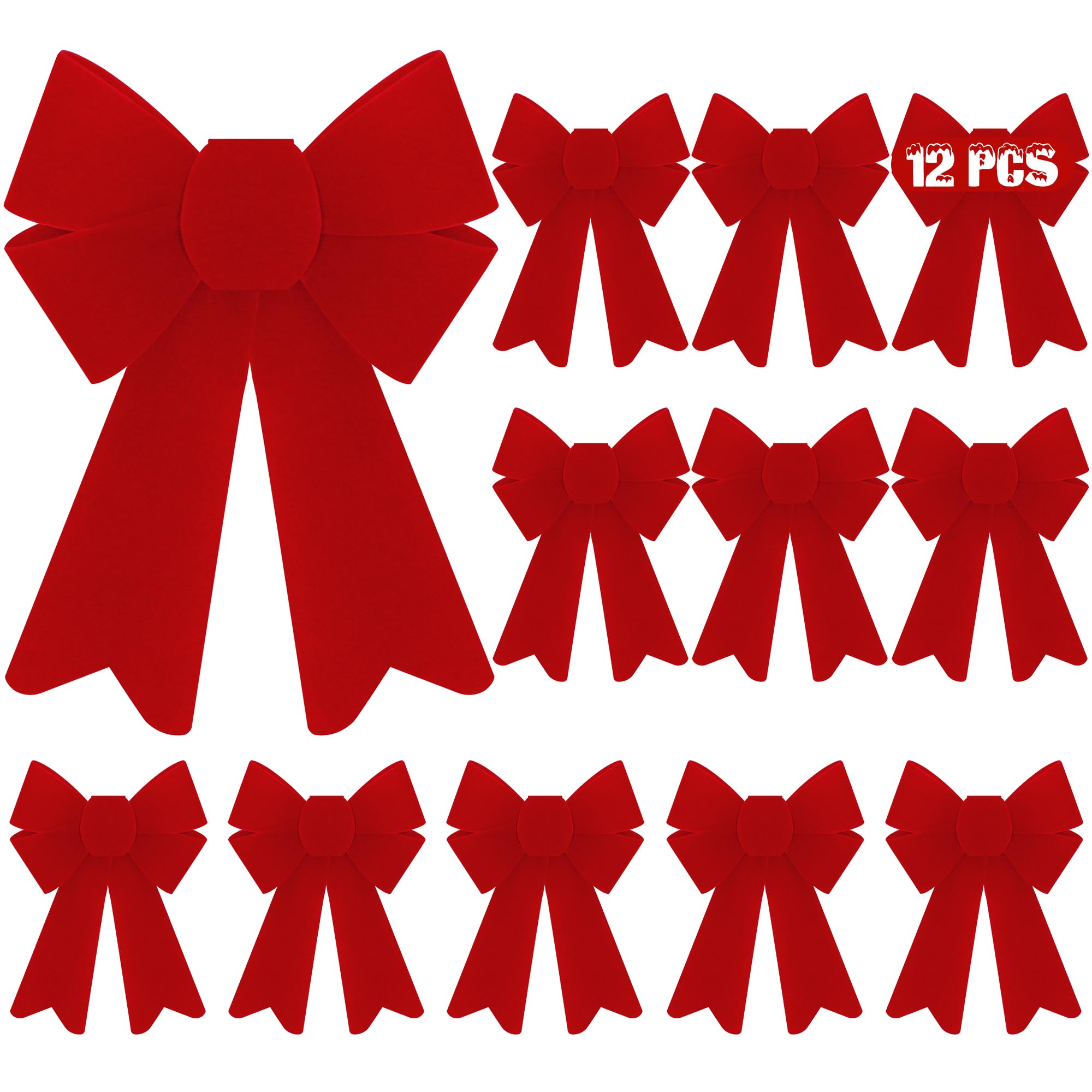 12 PCS Red Velvet Christmas Bows 5x8 Inches for Tree Decor & Wreaths