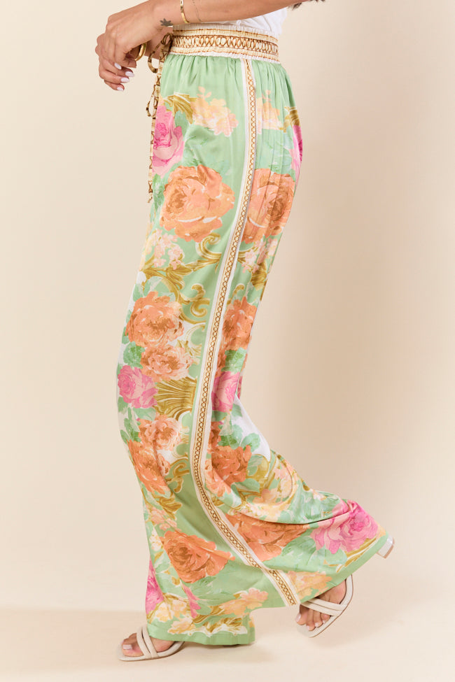Meet Me In Paradise Satin Printed Multi Floral Pants - Women's High Waisted Lounge Pants for Vacation, Beach & Boho Style Outfits