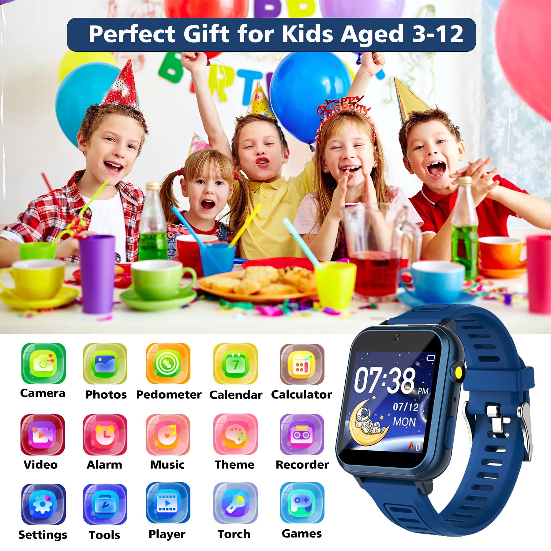 Kids Smart Watch with HD Touchscreen - 5 Languages, 24 Games, Camera & Music Player | Interactive Smartwatch for Boys & Girls | Perfect Gift for Toddlers with Alarm, Calendar & Video Recording | Great for School, Playtime & Outdoor Activities