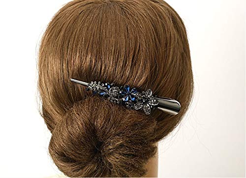 Elegant Rhinestone Flower Hair Barrettes - Large Double Row Teeth Metal Duck Bill Hair Clips for Women & Girls (Grey) | Perfect for Weddings, Parties & Everyday Styling