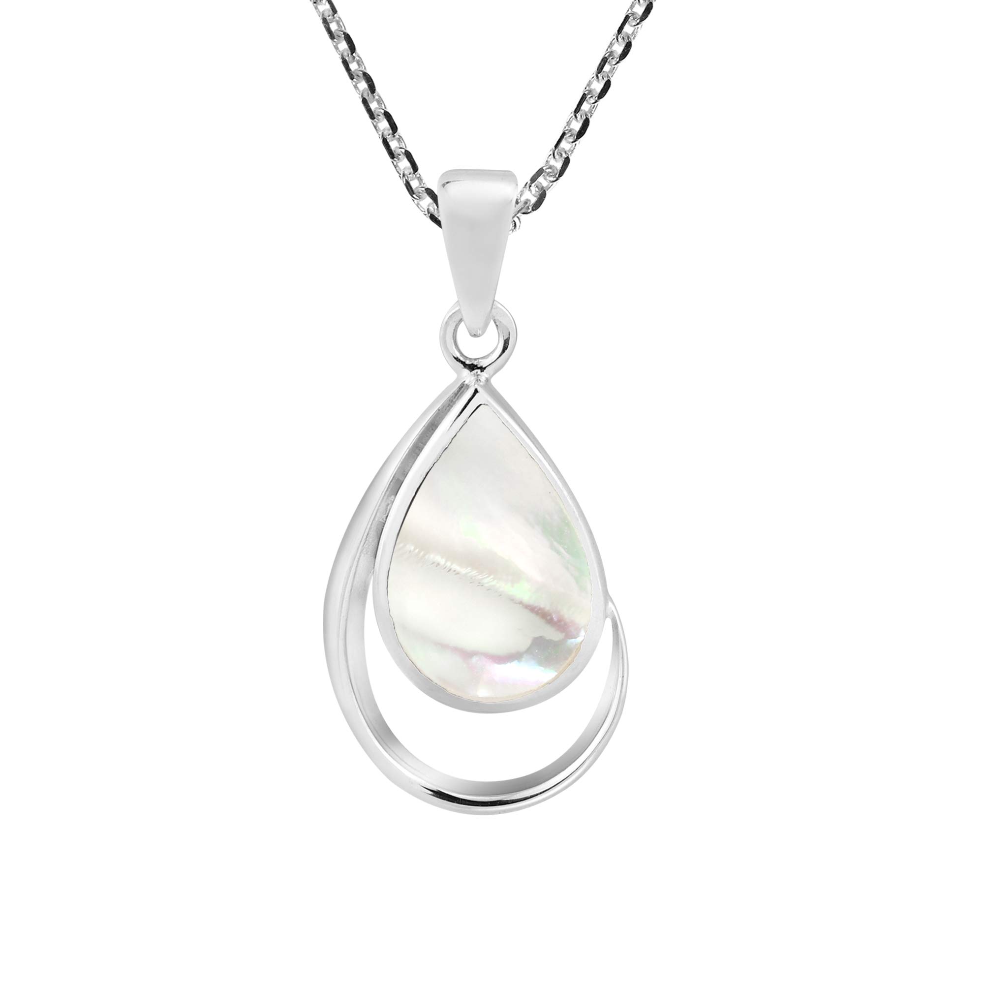 AeraVida Classic Teardrop Mother of Pearl .925 Sterling Silver Pendant Necklace for Women - 18 Inch Chain, Elegant White Stone Jewelry Gift for Birthday, Anniversary & Special Occasions | Perfect for Weddings, Parties & Everyday Wear