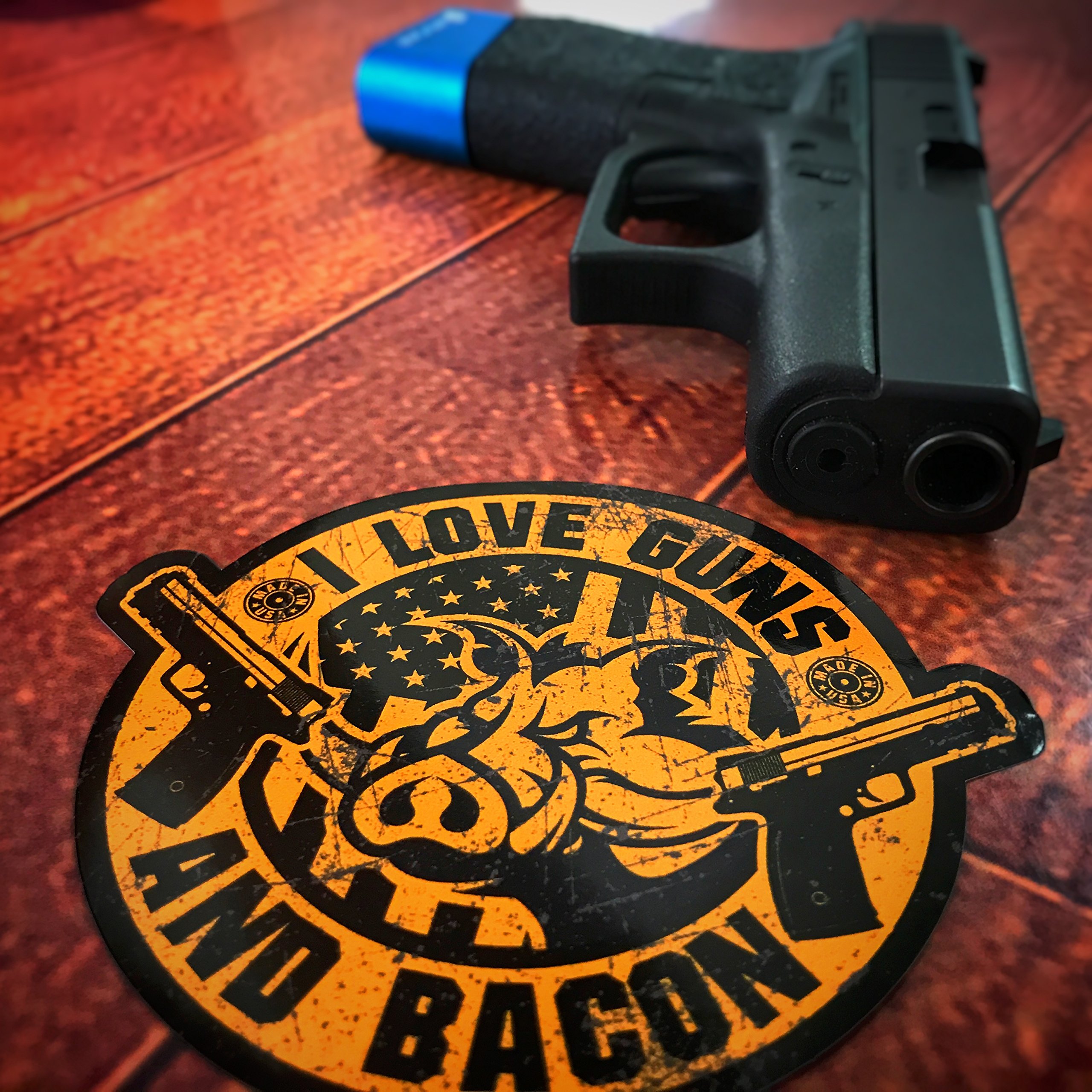 I Love Guns and Bacon Sticker - Funny American Patriotic Decal for Laptops, Cars, Coolers - Perfect for Hunting, BBQ, and Outdoor Enthusiasts