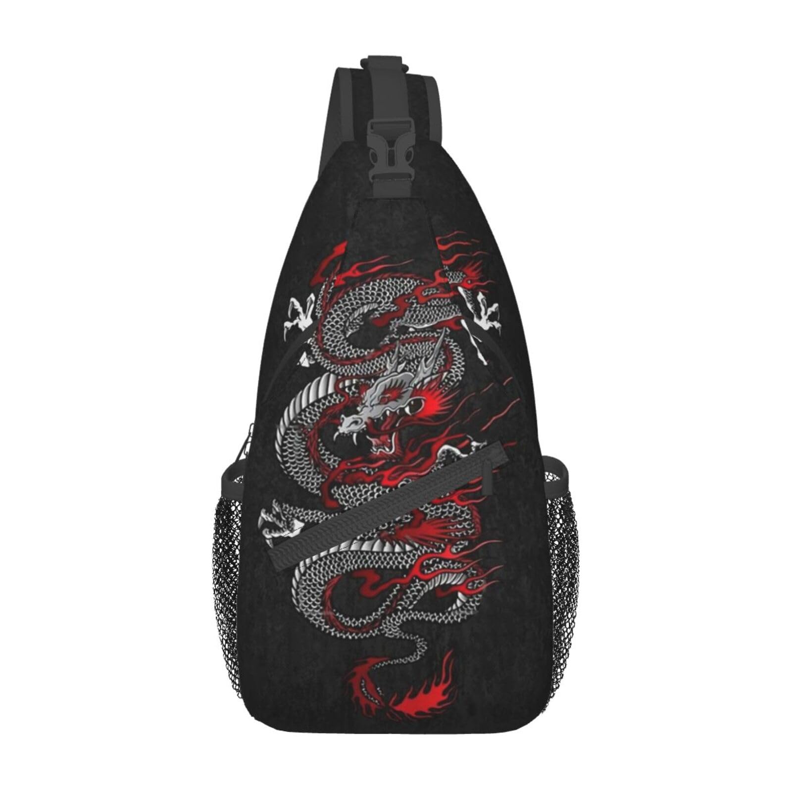 Men's Dragon Print Crossbody Sling Bag - Waterproof Chest Shoulder Backpack for Outdoor Hiking, Travel & Daily Use | Casual Daypack with Adjustable Strap