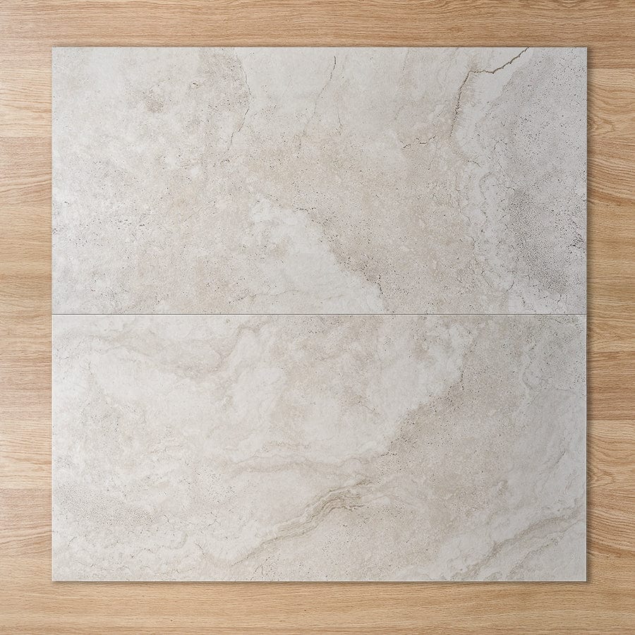 Byron Travertine Look Ivory Matte Porcelain Tile - Elegant & Durable Flooring for Bathroom, Kitchen & Living Room
