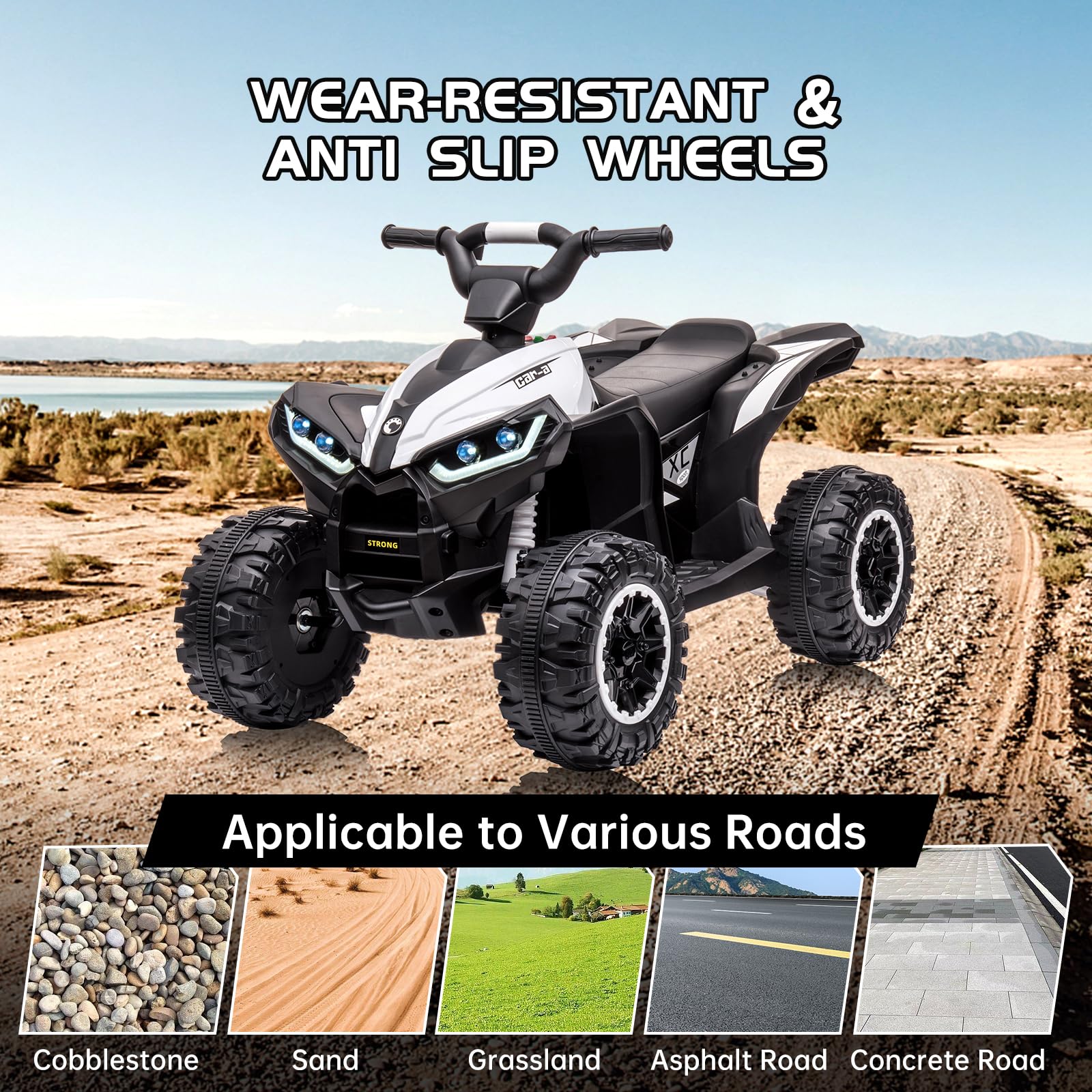 12V Kids Ride On ATV Electric Car - 4 Wheeler Battery Powered Toy with Remote Control, High & Low Speeds, LED Lights, Music & Horn - Perfect for Outdoor Play & Birthday Gifts for Boys Girls Ages 3+ (White)