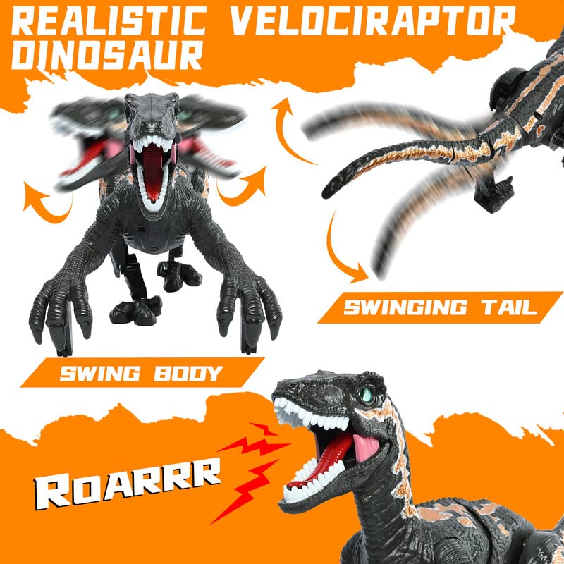 Remote Control Dinosaur Toy - Rechargeable Walking Velociraptor Robot with Light & Sound | Interactive RC Jurassic Toy for Boys & Girls Ages 3-12 | Perfect Birthday Gift for Kids | Indoor Play, Outdoor Adventure & STEM Learning Fun