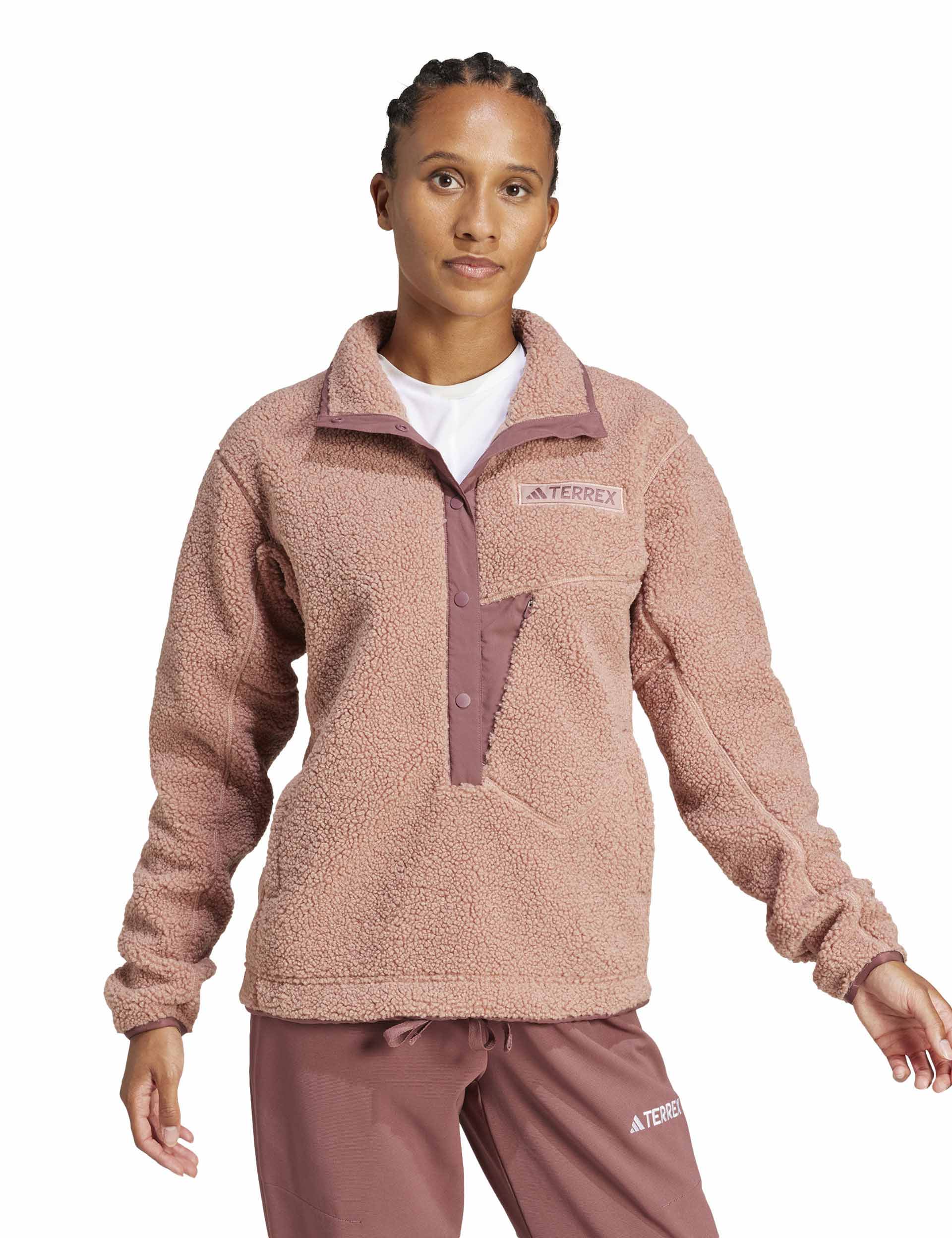 Terrex Xploric High Pile Fleece Pullover Sweatshirt - Warm Clay Color | Men's Winter Outdoor Hiking Jacket | Cozy & Water-Resistant for Camping, Travel & Cold Weather Activities
