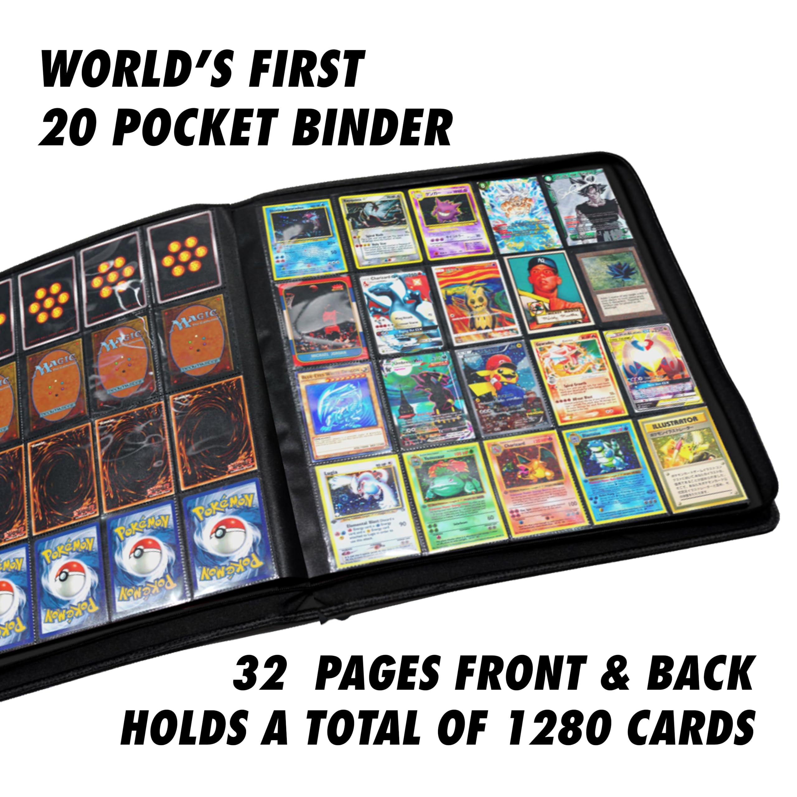 1280+ Cards 20 Pocket Trading Card Binder - Side Loading Black Album for Pokemon, MTG, Yugioh & Sports Cards | Premium Collector Storage for TCG, CCG & Gaming Tournaments