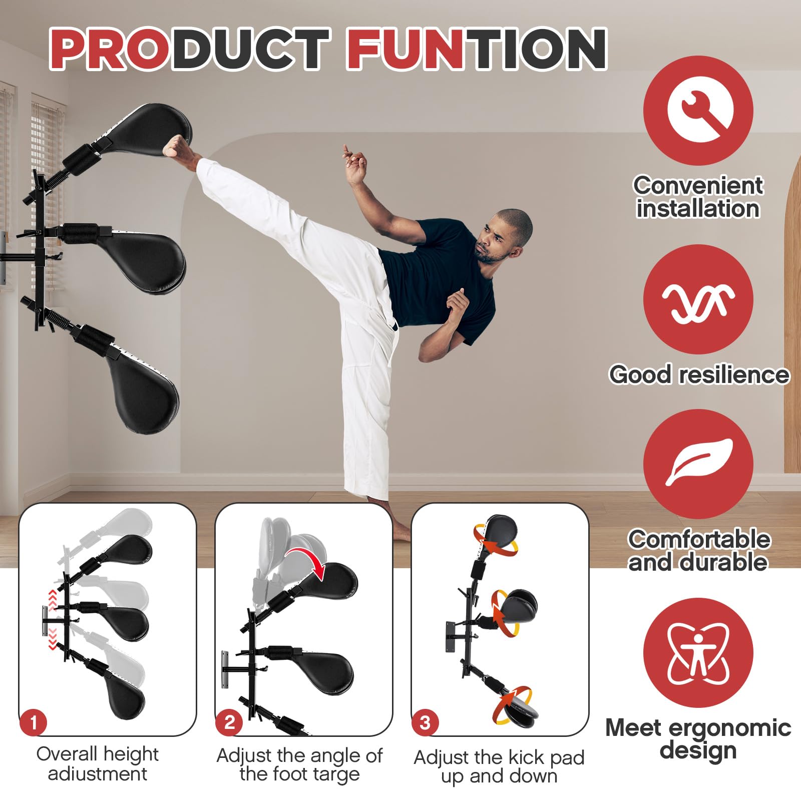 Wall Mounted Taekwondo Kick Pad - Heavy Duty Martial Arts Training Equipment for TKD, Kickboxing & Sparring - Perfect for Youth & Adult Athletes - Improve Striking Accuracy & Power for Home & Gym Workouts