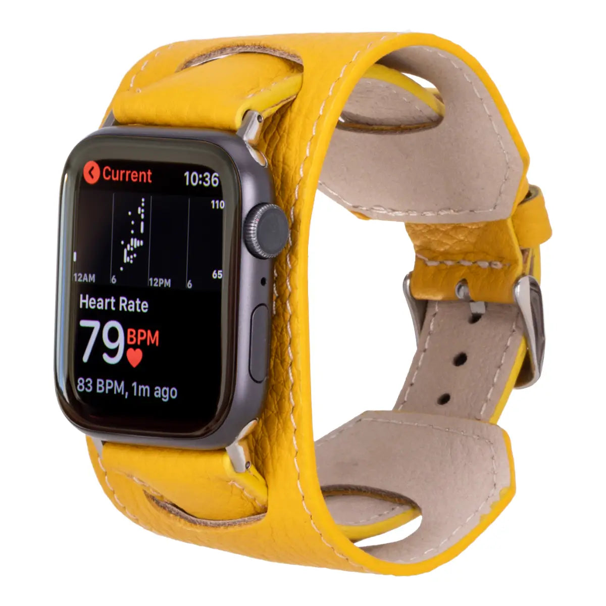 Premium Yellow Leather Cuff Strap for Apple Watch - Stylish & Durable Replacement Band for Work, Gym & Everyday Wear