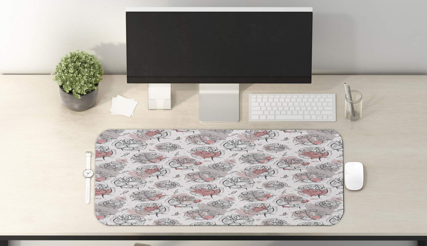 Ambesonne Rose Floral Computer Mouse Pad - Non-Slip Rubber Gaming Mousepad (31