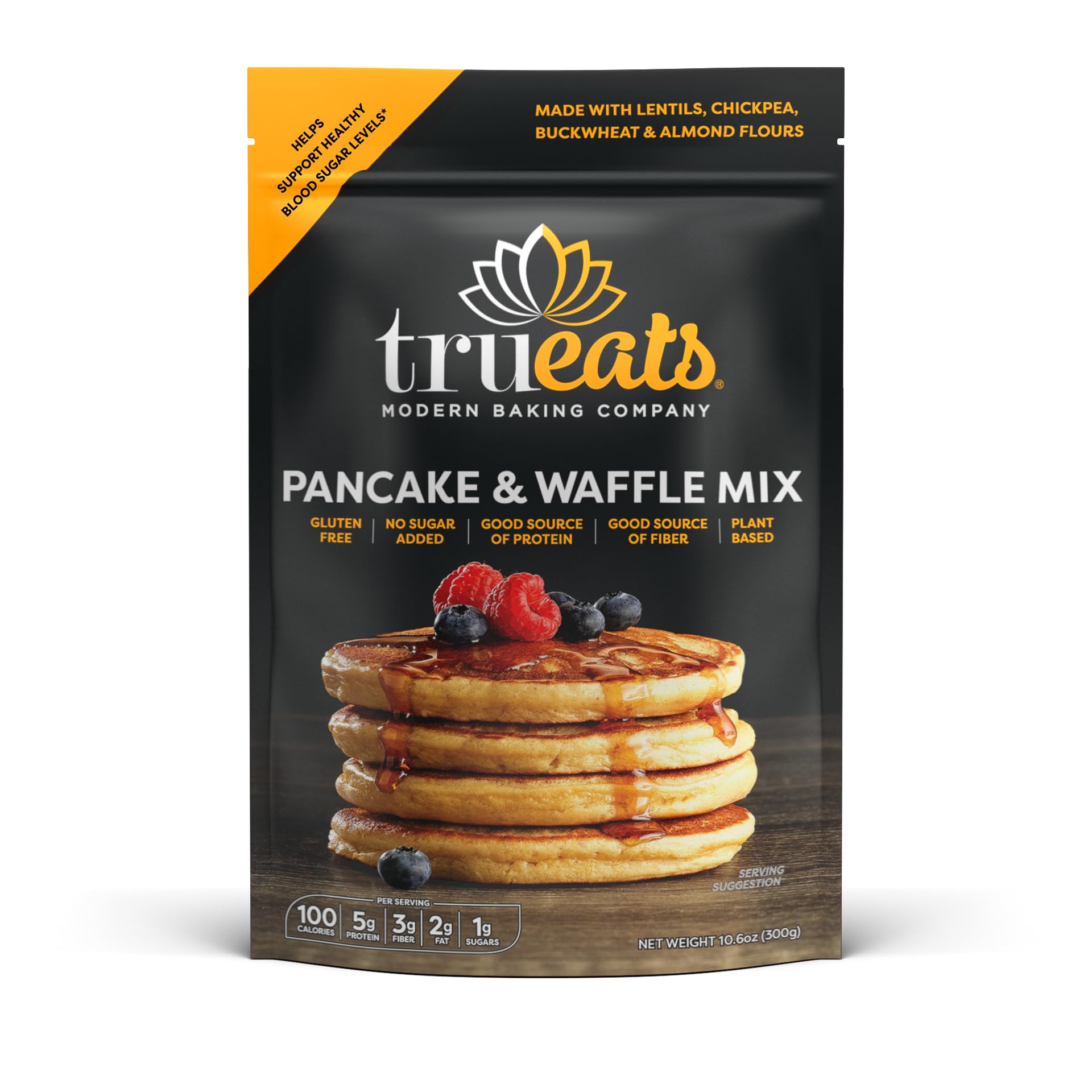 TruEats Pancake & Waffle Mix - Diabetic Friendly, High Protein & Fiber, Low Glycemic, Gluten Free, No Sugar Added, Vegan & Dairy Free, Plant Based with Monk Fruit Sweetener | Perfect for Breakfast, Keto Diet & Healthy Lifestyle