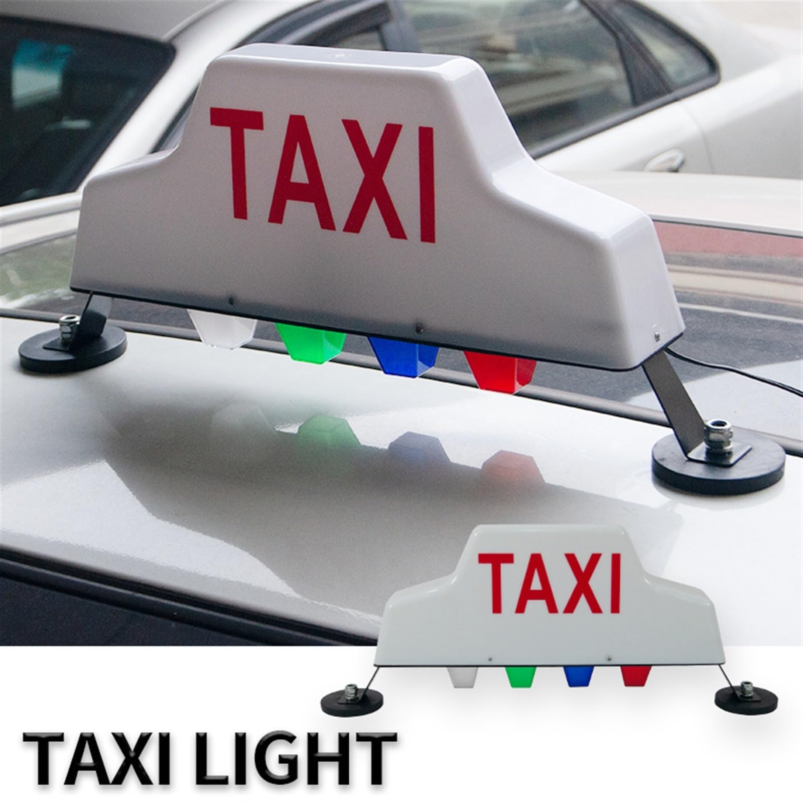 White Shell Magnetic Taxi Roof Light with 4 Auxiliary LED Lights - Waterproof Taxi Cab Sign for All Vehicles | Perfect for Taxis, Rideshares, and Commercial Vehicles