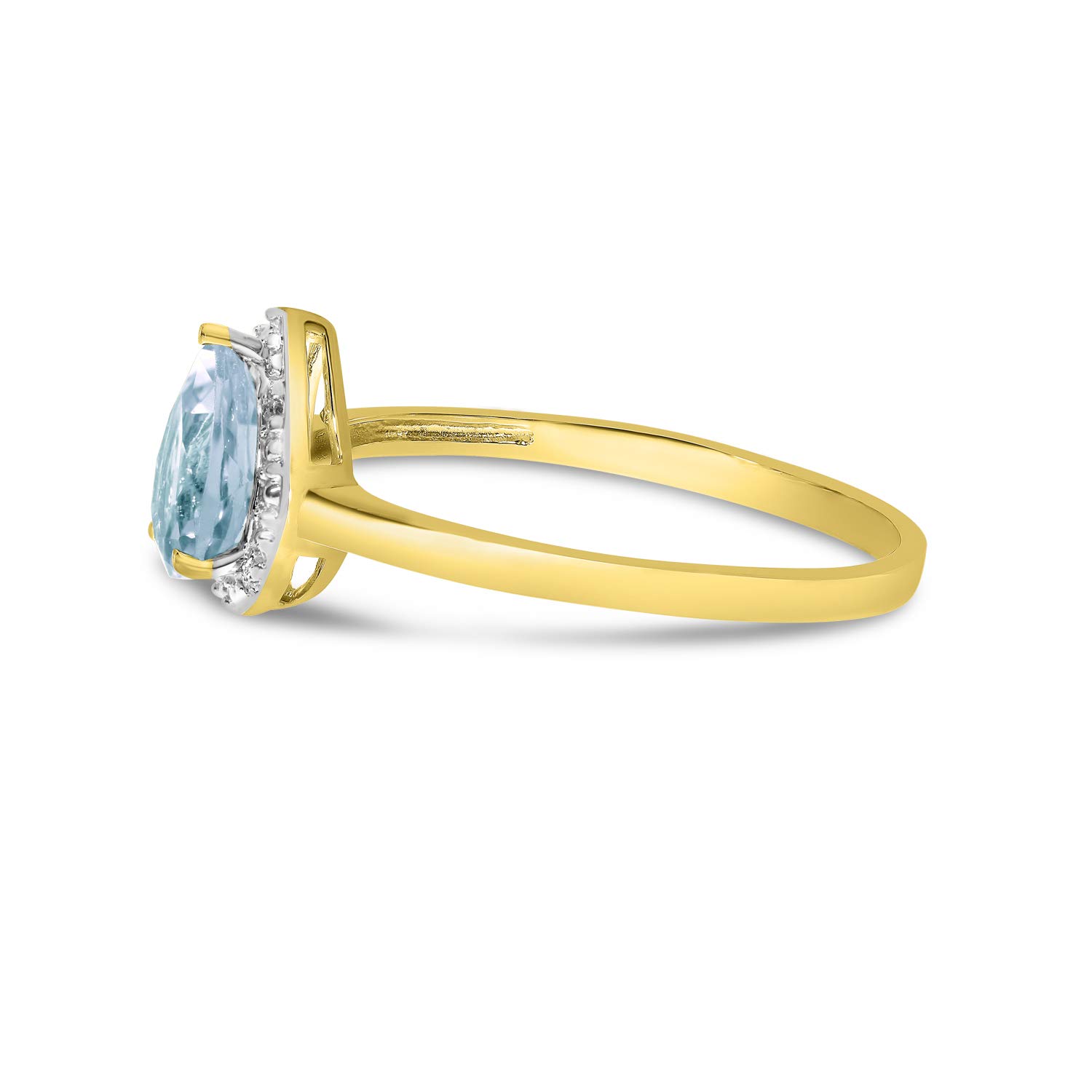 14K Yellow Gold Pear Aquamarine and Diamond Ring - Elegant Birthstone Jewelry for Women, Perfect for Engagement, Anniversary & Special Occasion Gifts