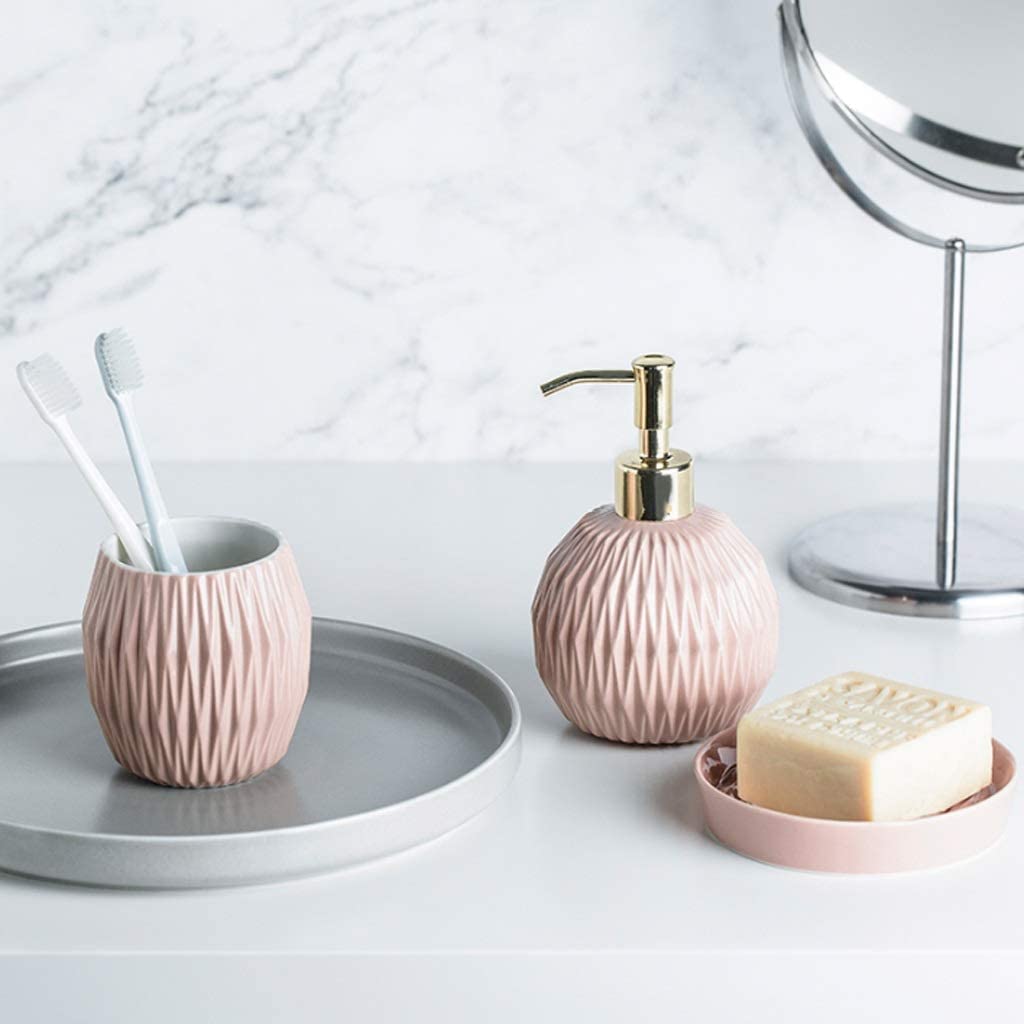 Nordic 4-Piece Bathroom Accessories Set - Soap Dispenser, 2 Cups & Soap Dish | Modern Bath Decor for Home, Spa & Hotel Use