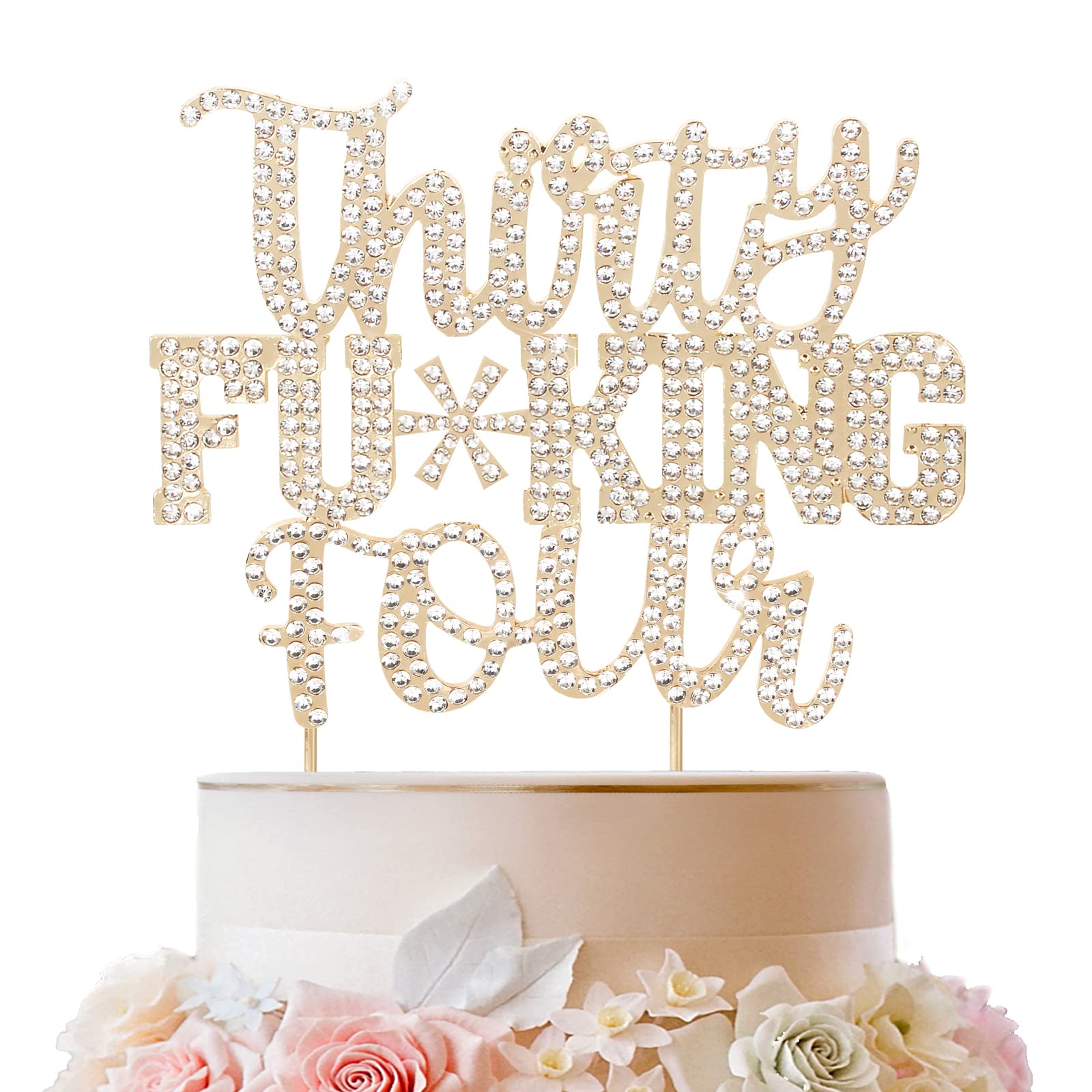 Funny Gold Rhinestone Cake Topper for 34th Birthday - Cheers to 34 Years Party Decor, Cake Centerpiece & Gift Sign | Perfect for Birthday Celebrations, Anniversaries & Special Occasions