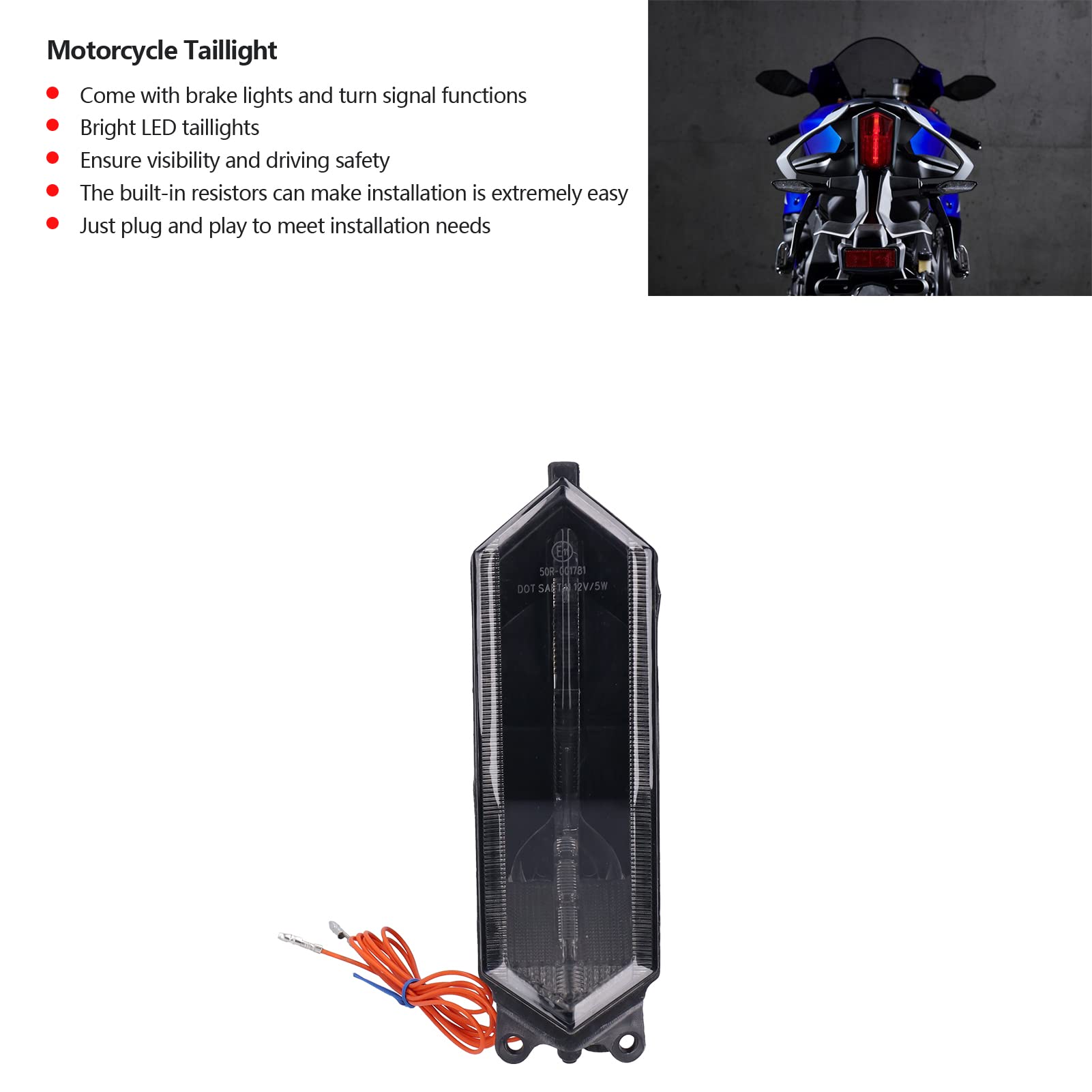 High-Quality LED Motorcycle Tail Light Compatible with YAMAHA YZF-R1 (2015-2020), YZF-R1 M (2015-2018), YZF-R1 S (2016-2018), YZF-R6 (2017-2020) - Enhanced Visibility & Safety for Night Riding