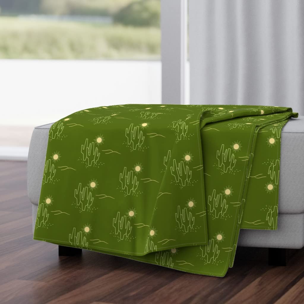 Luxe Velvet Throw Blanket 50x70 Inches - Midcentury Retro Cactus Desert Boho Print in Green | Soft Cozy Blanket for Sofa, Bed & Home Decor