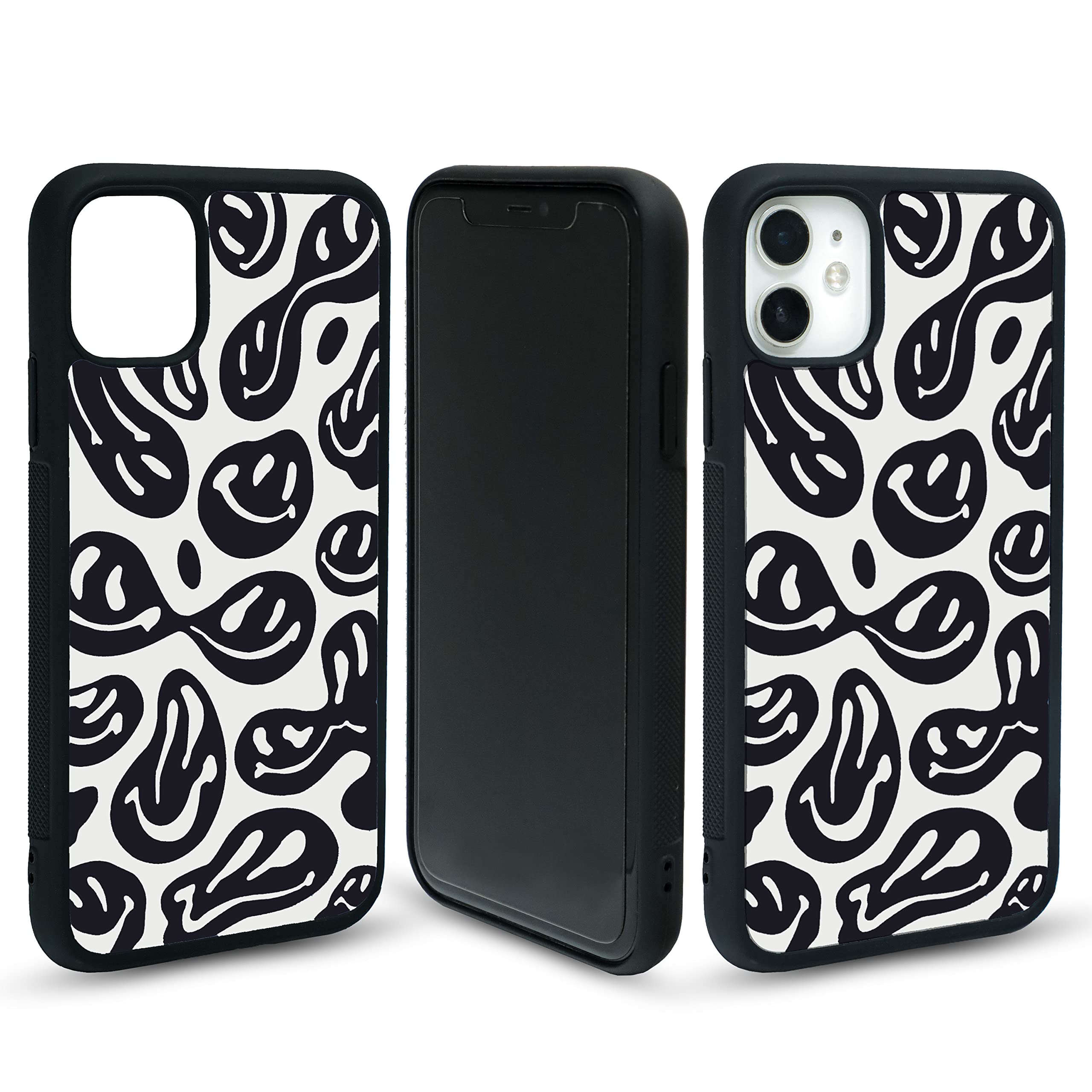 CADEROZON iPhone 11 Case - Preppy Black Smiley Face Protective Bumper Cover for iPhone 11 (6.1 Inch) | Shockproof & Scratch Resistant Phone Case for Everyday Use, Work & School