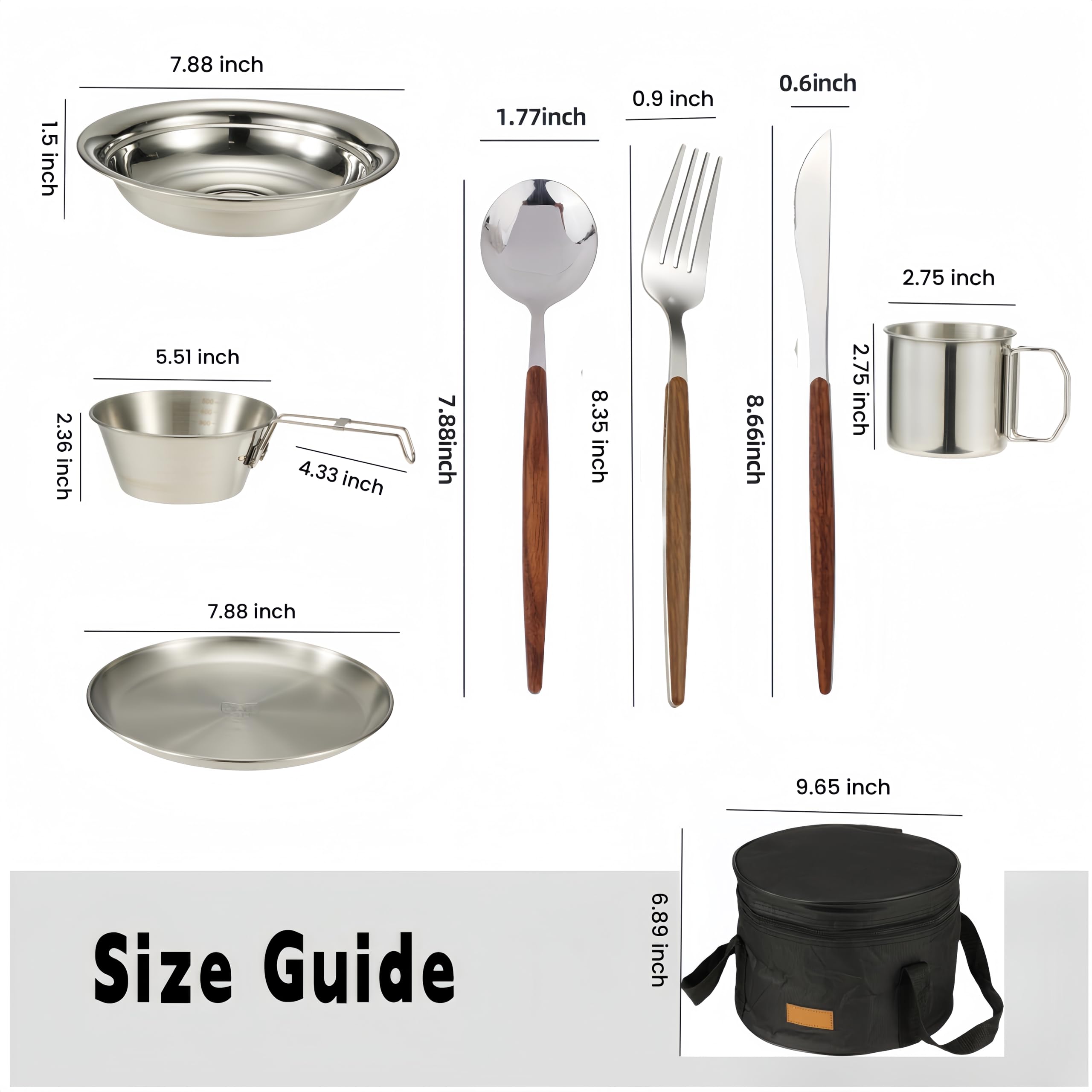 **31-Piece Camping Kitchen Tableware Set for 4 People - Stainless Steel Bowls, Plates, Cups, Spoons, Forks & Serrated Knife - Compact & Lightweight Mess Kit for Backpacking, Hiking, Picnics & Outdoor Adventures**