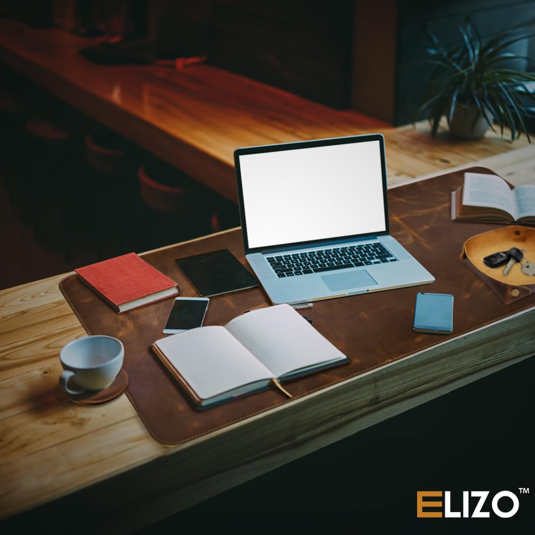 ELIZO Genuine Leather Desk Pad - 3mm Thick Double Layer (31x15.6 Inch) Premium Desk Protector Mat for Keyboard & Mouse - Office Computer Laptop Accessories for Work & Home Office Setup