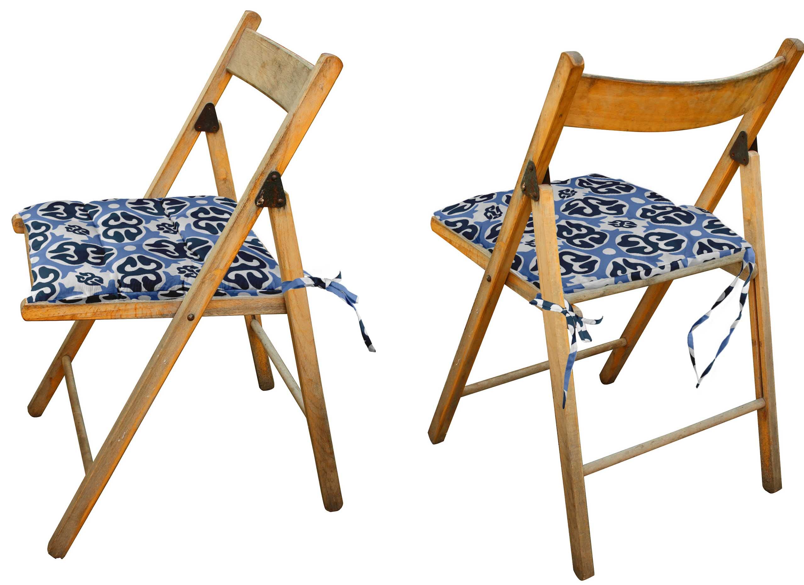 Premium Water-Resistant Indoor/Outdoor Tufted Square Patio Cushion Set of 2 - 19 Inch Blue Printed Seat Cushions with Asian Ornamental Design | Perfect for Garden, Balcony & Poolside Furniture