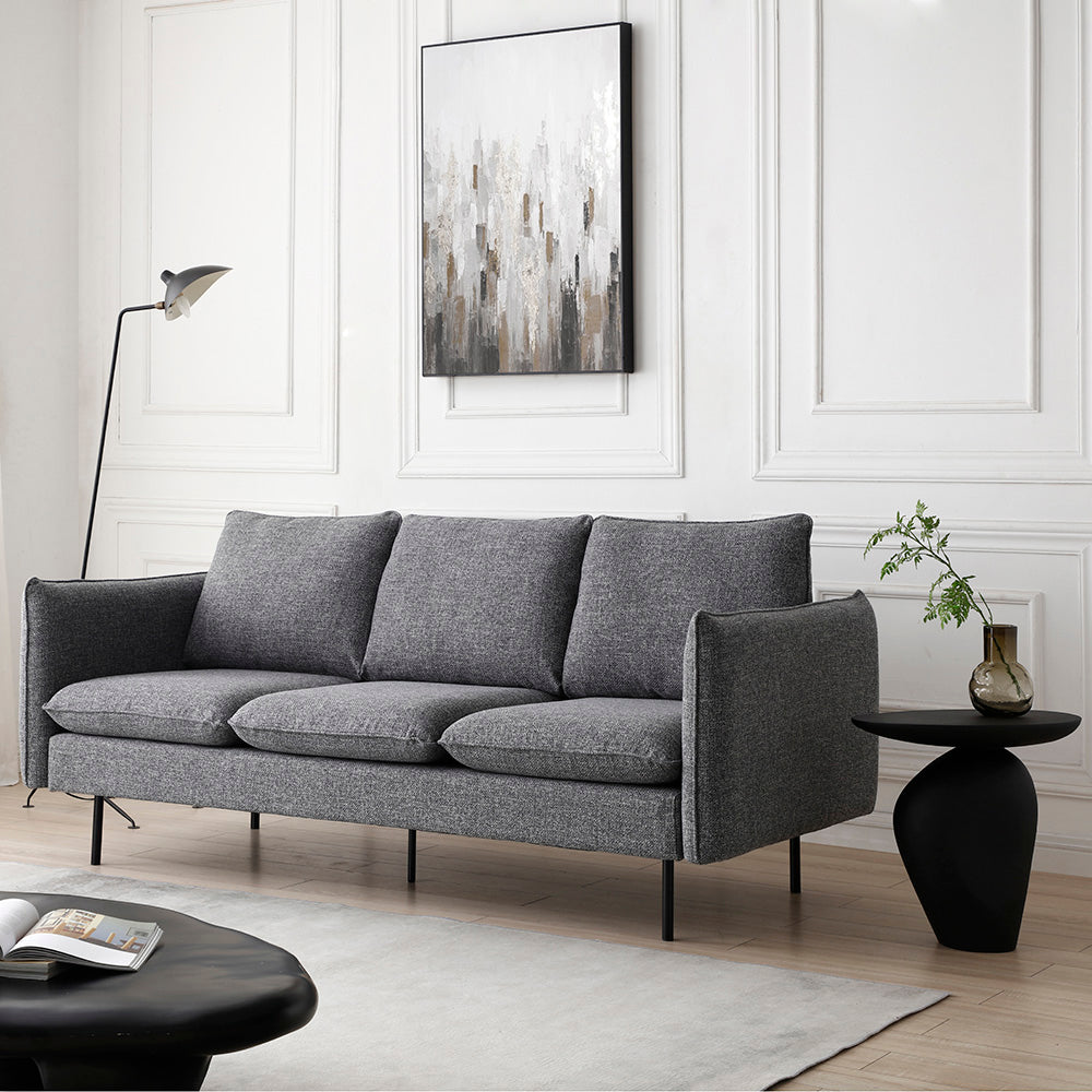 DALTON 3-Seater Sofa in Dark Grey & Black - Modern Living Room Furniture for Small Spaces & Apartments