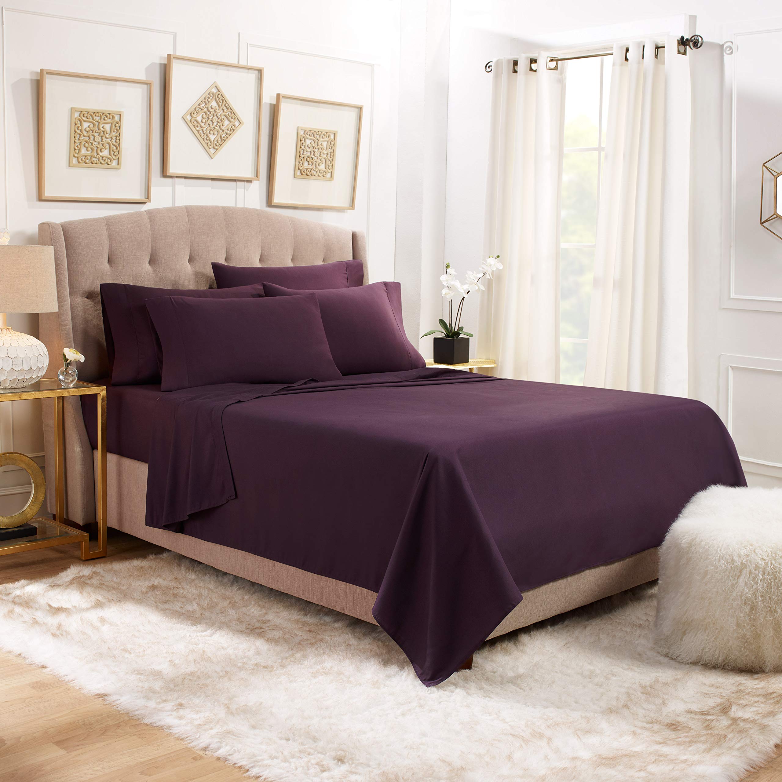 Empyrean Soft Queen Size Pillow Cases Set of 8 - Standard Size 20x30 Inch Bedding Pillowcases - Breathable & Hypoallergenic for Side Sleepers - Perfect for Home, Hotel, and Guest Room Decor (Purple Eggplant)