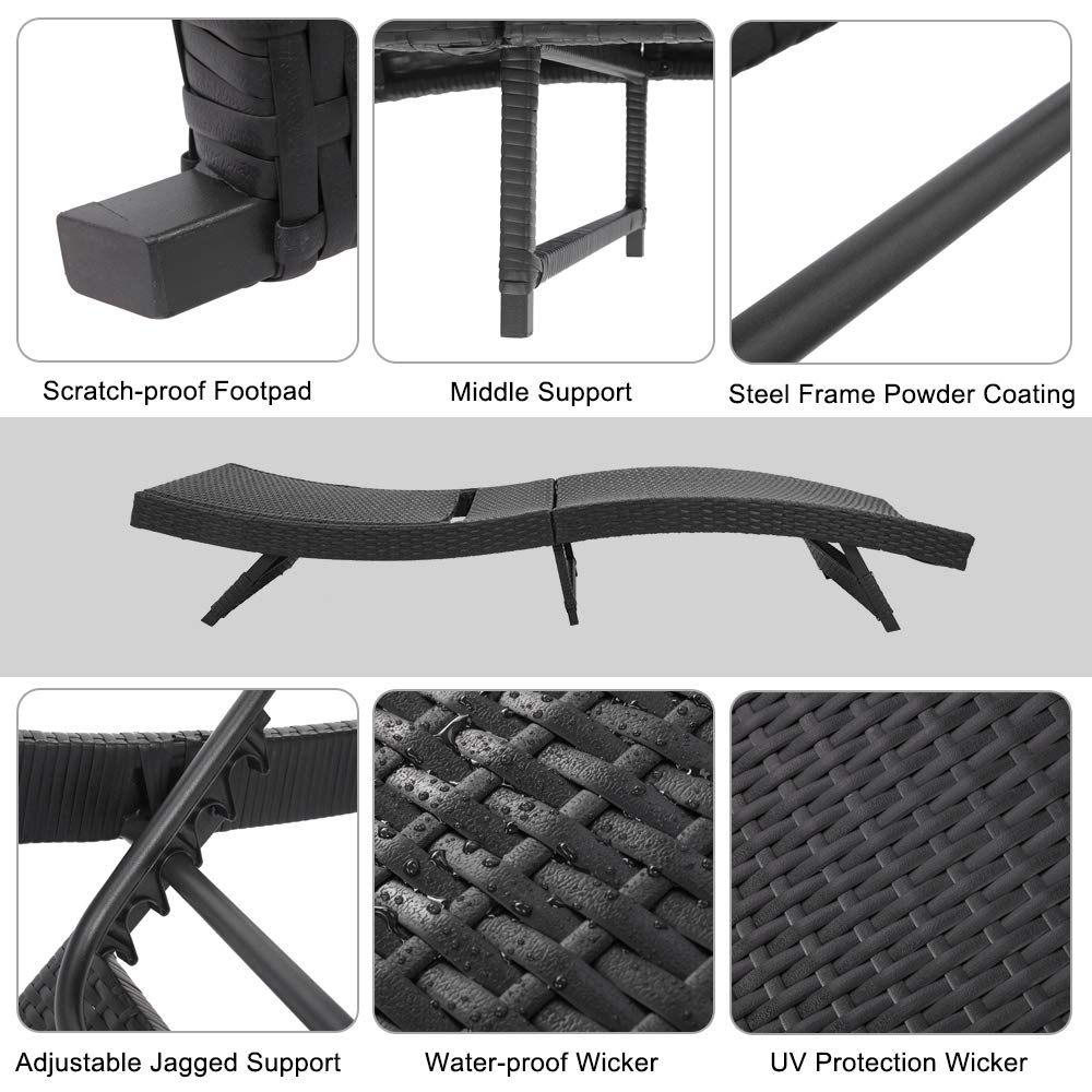 **YUMEI Outdoor Patio Wicker Sofa Chairs - Foldable S-Style Chaise Lounge with White Cushion, Water-Resistant & Durable for Beach, Pool, Lawn, Balcony, Courtyard (Black) - Perfect for Sunbathing, Relaxing & Outdoor Lounging**