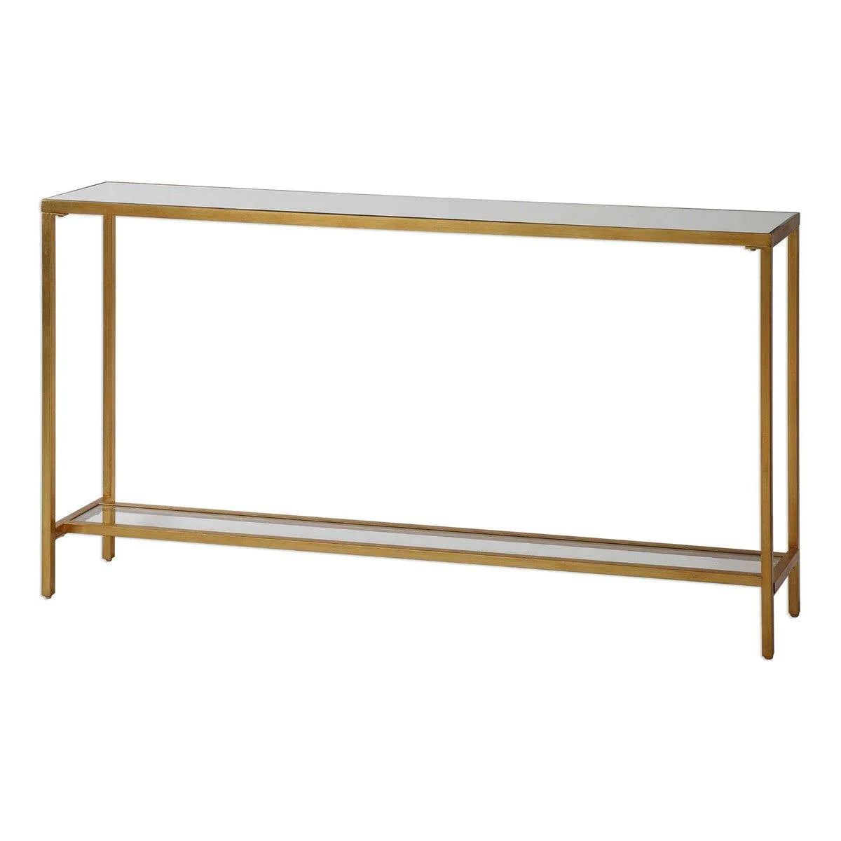 Gold Leaf Console Table with Beveled Mirror Top - Elegant Entryway & Living Room Furniture for Home Decor
