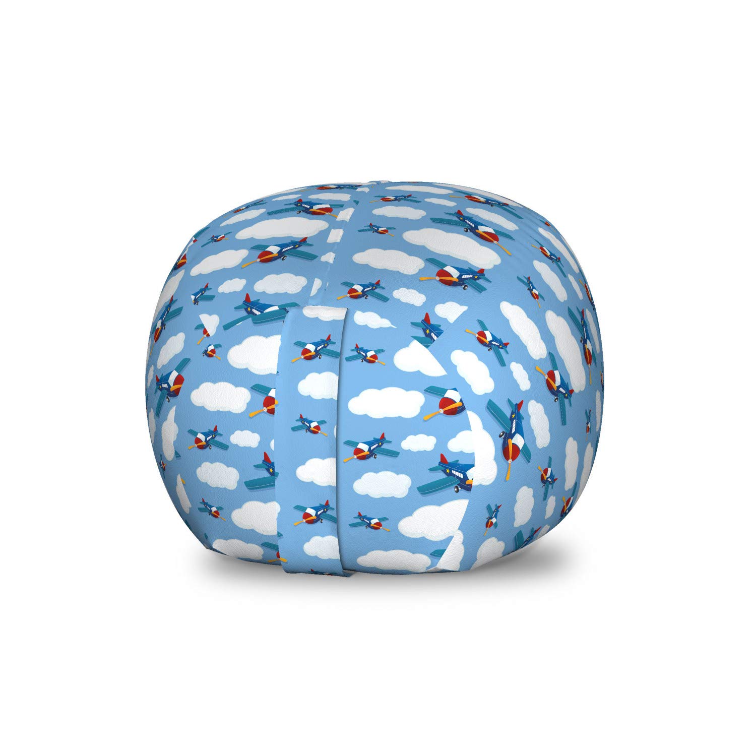 Ambesonne Blue Sky Toy Storage Bag Chair - Funky Airplanes Cartoon Design, Washable Stuffed Animal Organizer for Kids Room, Small Multicolor Storage Solution | Perfect for Playroom Organization & Kids Bedroom Decor