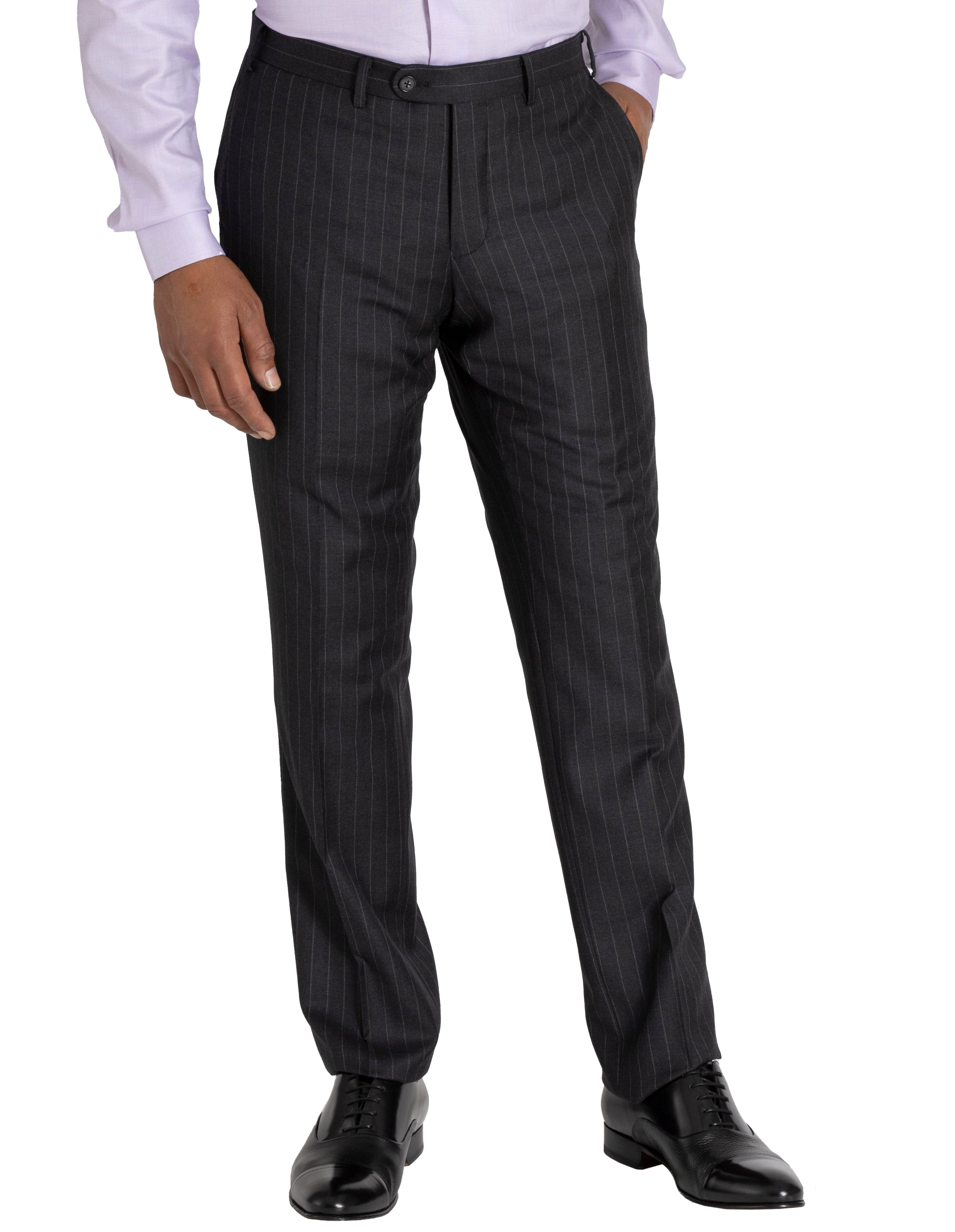 HENRY SARTORIAL Men's Westminster Suit Pants - Charcoal Gray Striped Dress Pants for Business, Office & Formal Occasions