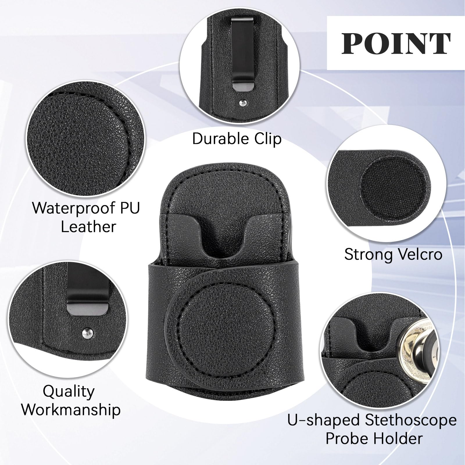 Premium Leather Stethoscope Holder with Hip Clip - Waist Belt Attachment for Doctors & Nurses (Black) | Ideal for Medical Professionals, EMTs & Healthcare Workers On-The-Go