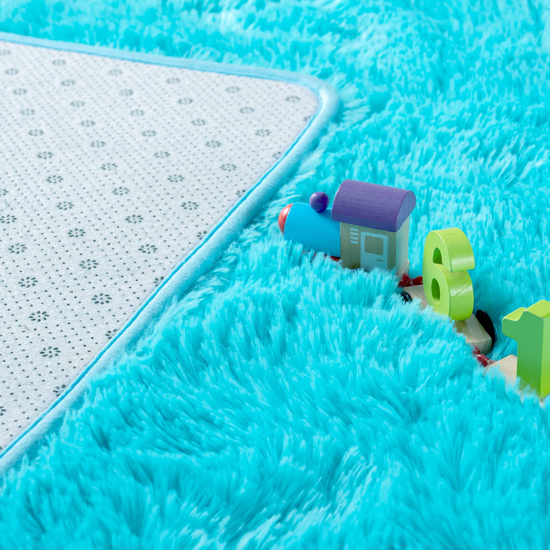 Noahas Fluffy Teal Blue Shag Rug 6x9 Feet - Ultra Soft Plush Area Rug for Living Room, Bedroom, Nursery - Thick Fuzzy Carpet for Kids Room, Dorm, Cozy Home Decor (Perfect for Floor Seating, Play Areas & Relaxation Spaces)
