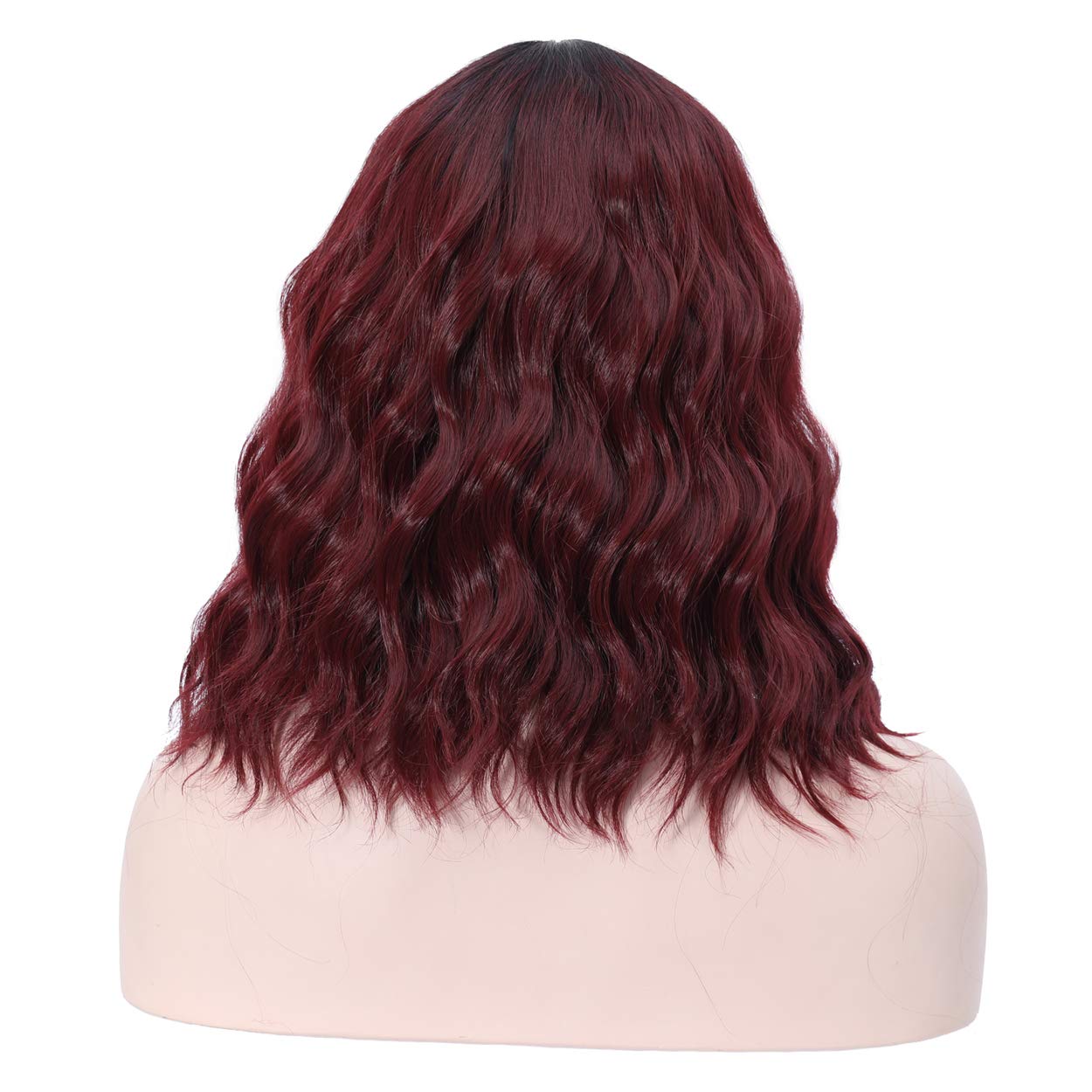 incohair 14 Inch Black to Wine Red Ombre Short Curly Bob Wig - 2 Tone Synthetic Hair for Cosplay, Parties & Daily Wear (Wig Cap Included) | Perfect for Halloween, Costume Events & Themed Parties