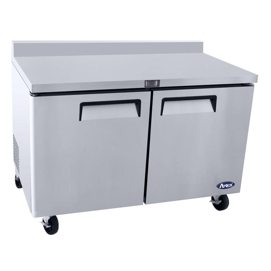 Atosa 60 Inch Commercial Worktop Refrigerator - 2 Solid Door Stainless Steel Undercounter Fridge for Restaurants, Bars & Kitchen Use
