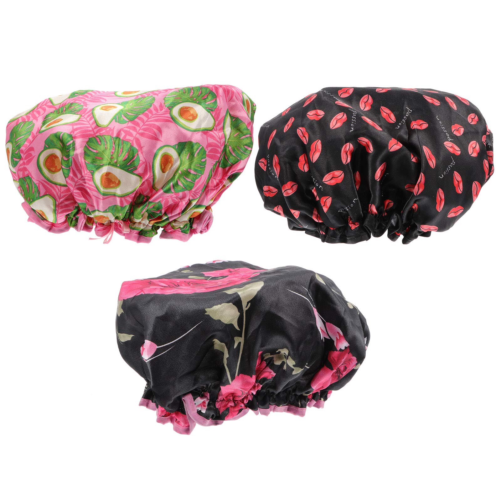 3pcs Printed Shower Caps for Women - Silk Sleep Bonnet & Bath Hat - Waterproof PEVA Material for Hair Protection During Shower, Sleep & Spa - Cute Floral Design