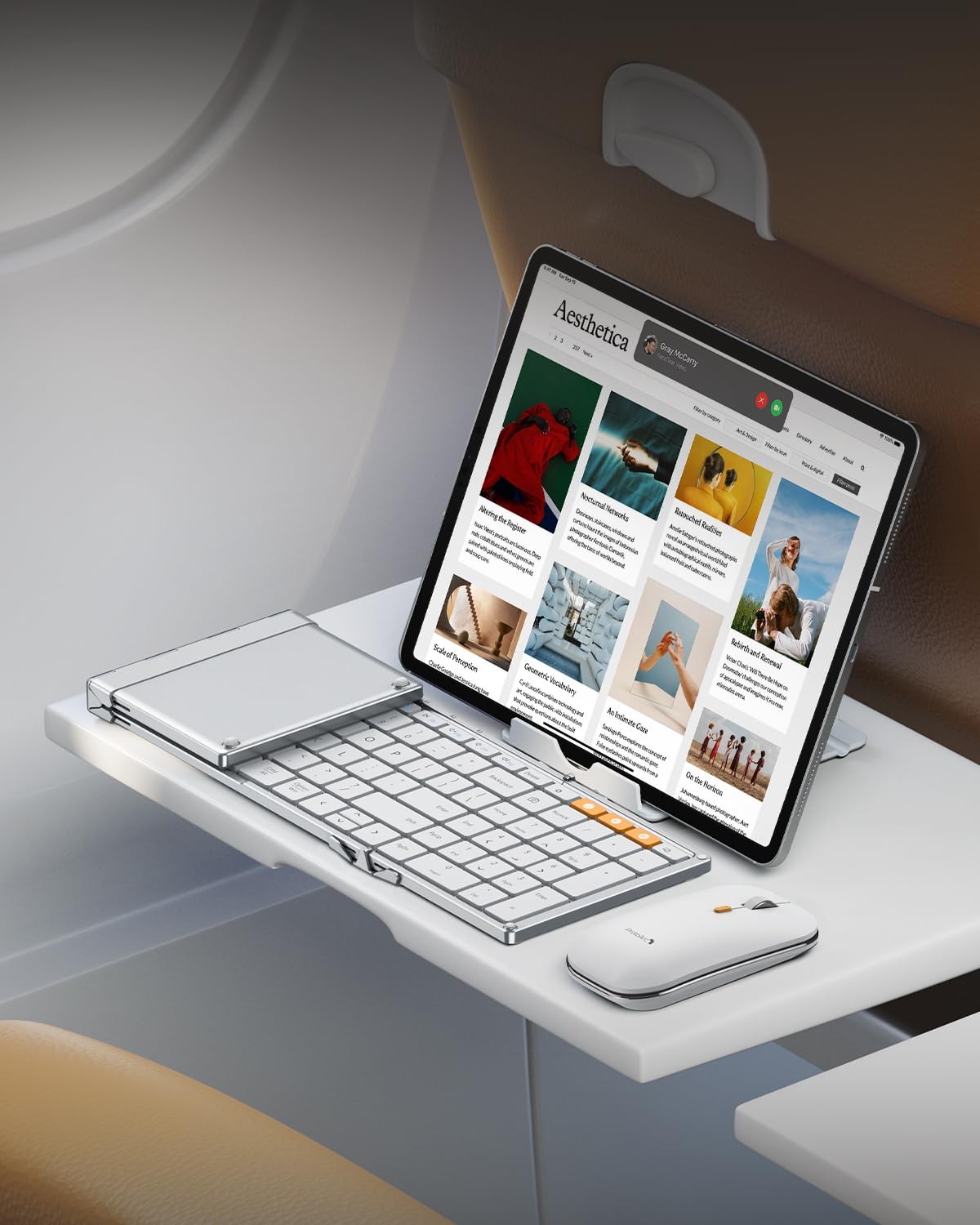 ProtoArc XKM01 Foldable Bluetooth Keyboard and Mouse Combo - Full-Size Portable Wireless Keyboard with 2.4G & Dual Bluetooth for Laptop, iPad, Tablet - White Silver - Perfect for Business Travel & Mobile Office Use