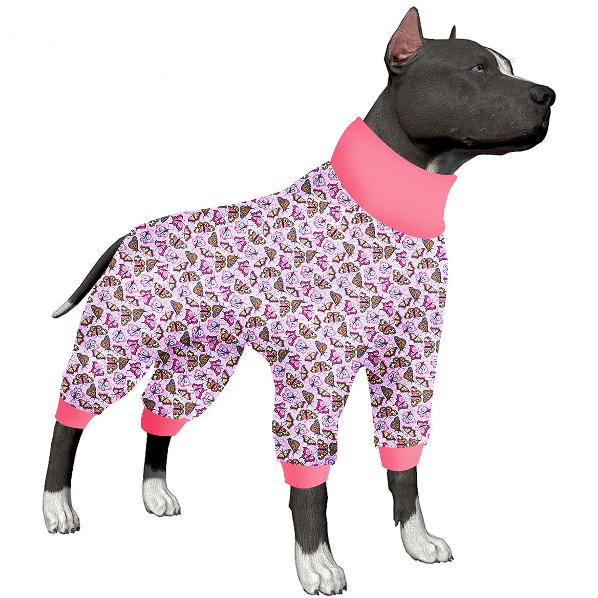 LovinPet UV Protection Dog Pajamas for Large Breeds - Breathable Anxiety Relief Onesie with Rockets Blue Yonder Print | Dog Surgery Recovery Suit & Sweater for Comfort | Perfect for Post-Op Care, Cold Weather & Stress Relief