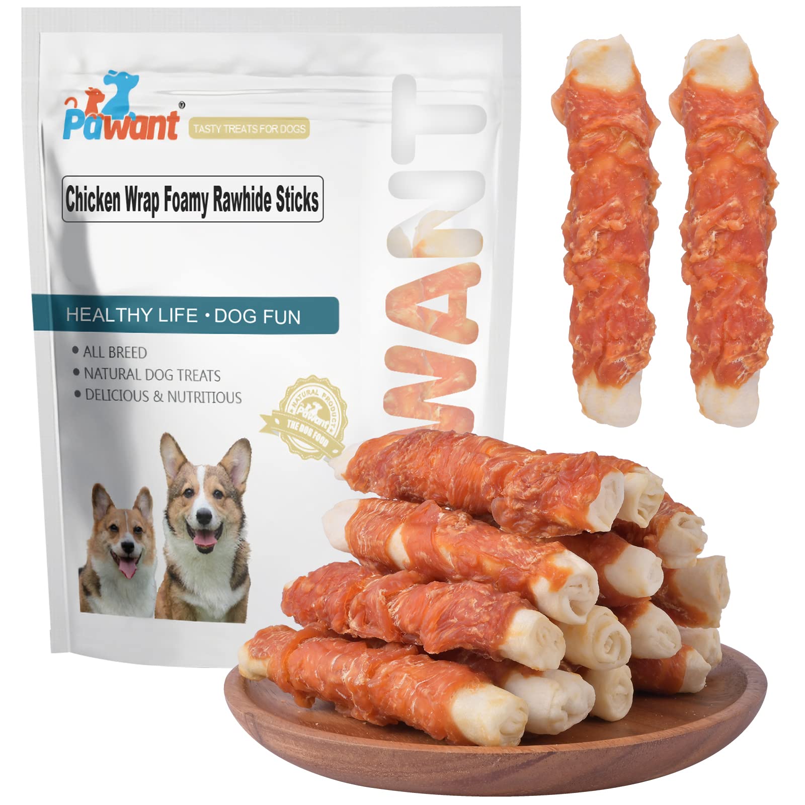 Premium Chicken Wrapped Rawhide Dog Chews - Healthy, Long-Lasting Dental Treats for Large Breed Dogs (1 lb/454g) - Perfect for Training Rewards & Anxiety Relief