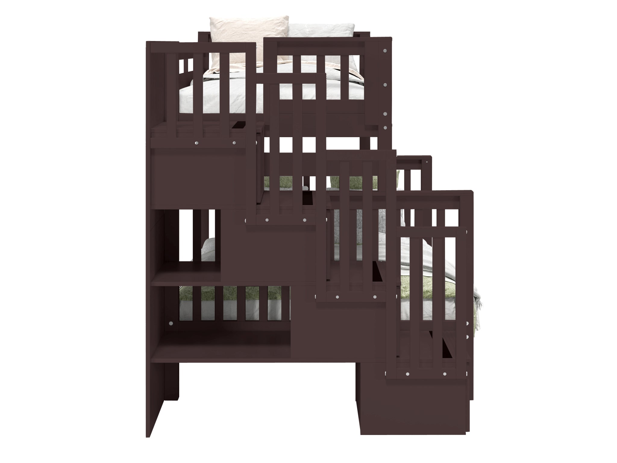 Twin Over Full Bunk Bed with Stairway in Dark Cherry - Space-Saving Kids & Guest Bedroom Furniture for Small Rooms