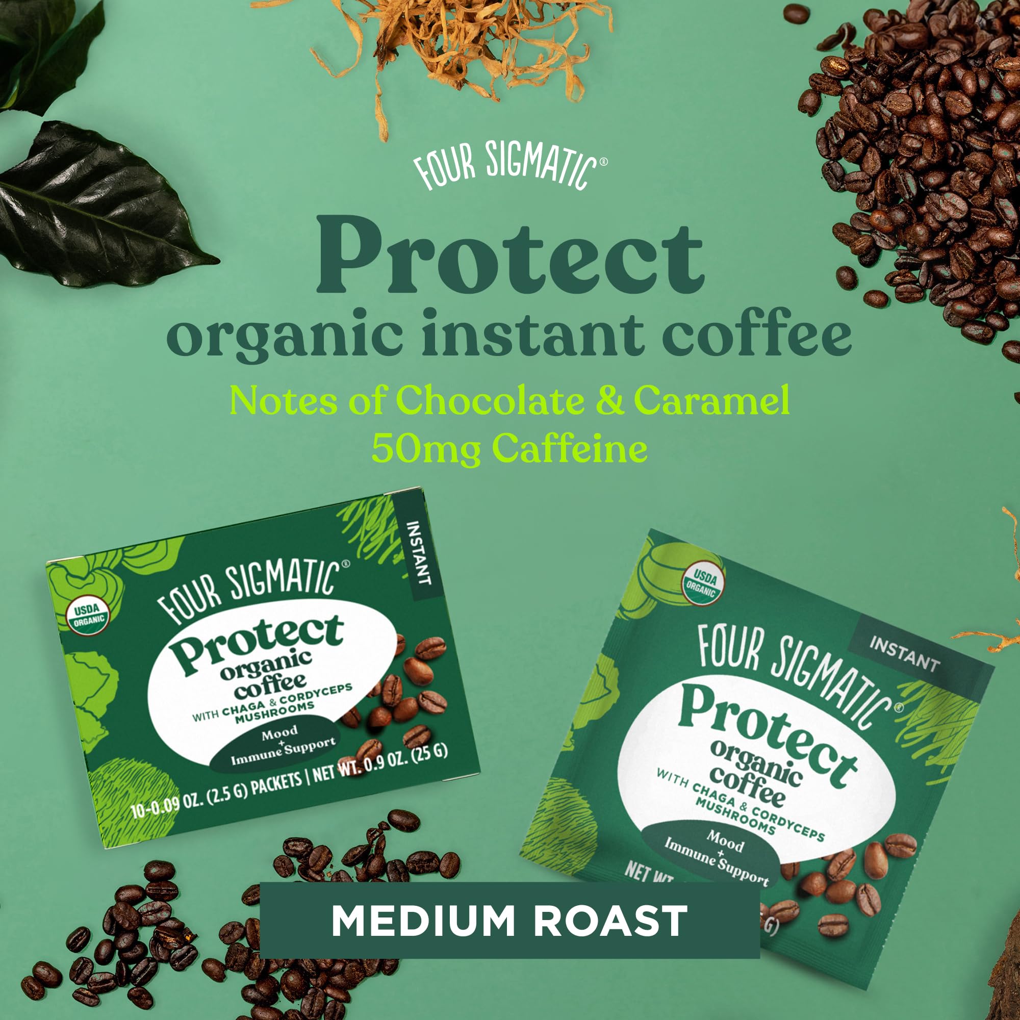 Organic Arabica Instant Coffee with Mushrooms | Focus & Immune Boost | 10 Packets for Work & Travel