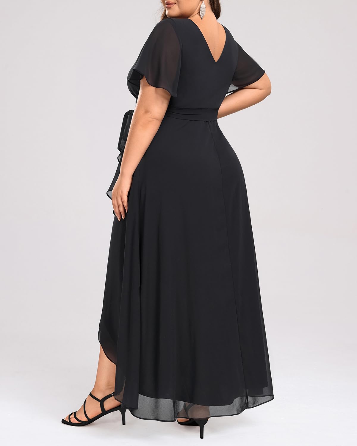 Elegant Plus Size Women's Long Chiffon Dress with High-Low Hem & Ruffle Detail - Perfect for Evening, Bridesmaid, Wedding Guest & Formal Occasions - Flowy Maxi Dress for Special Events & Parties