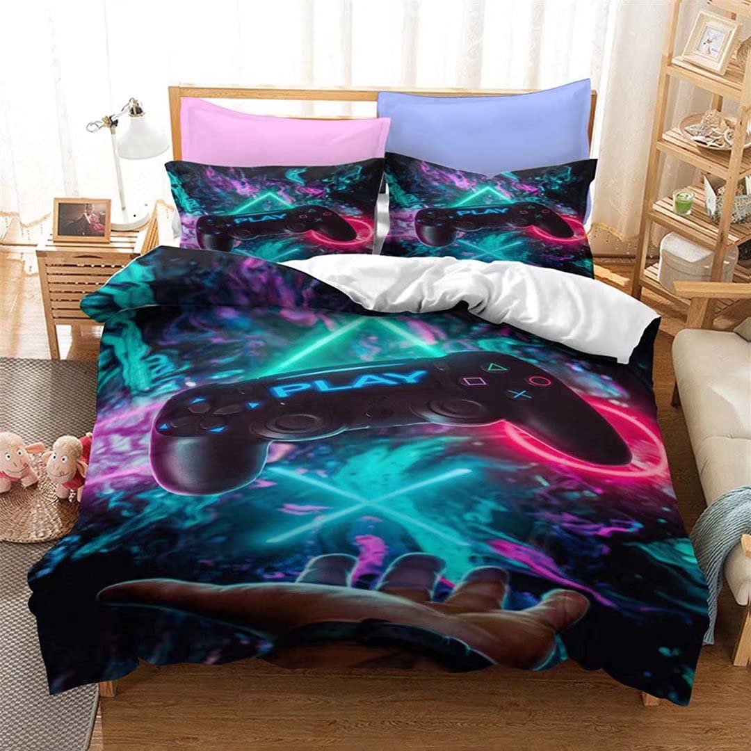 Sci-Fi Video Game Controller Duvet Cover - Queen Size Gaming Bedding Set for Girls & Kids - Perfect for Gamer Bedrooms & Themed Sleepovers
