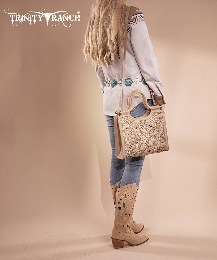 Trinity Ranch Tooled Leather Tote Bag with Concealed Carry Pocket - Stylish & Functional Purse for Women, Perfect for Everyday Use, Travel, and Concealed Carry Needs