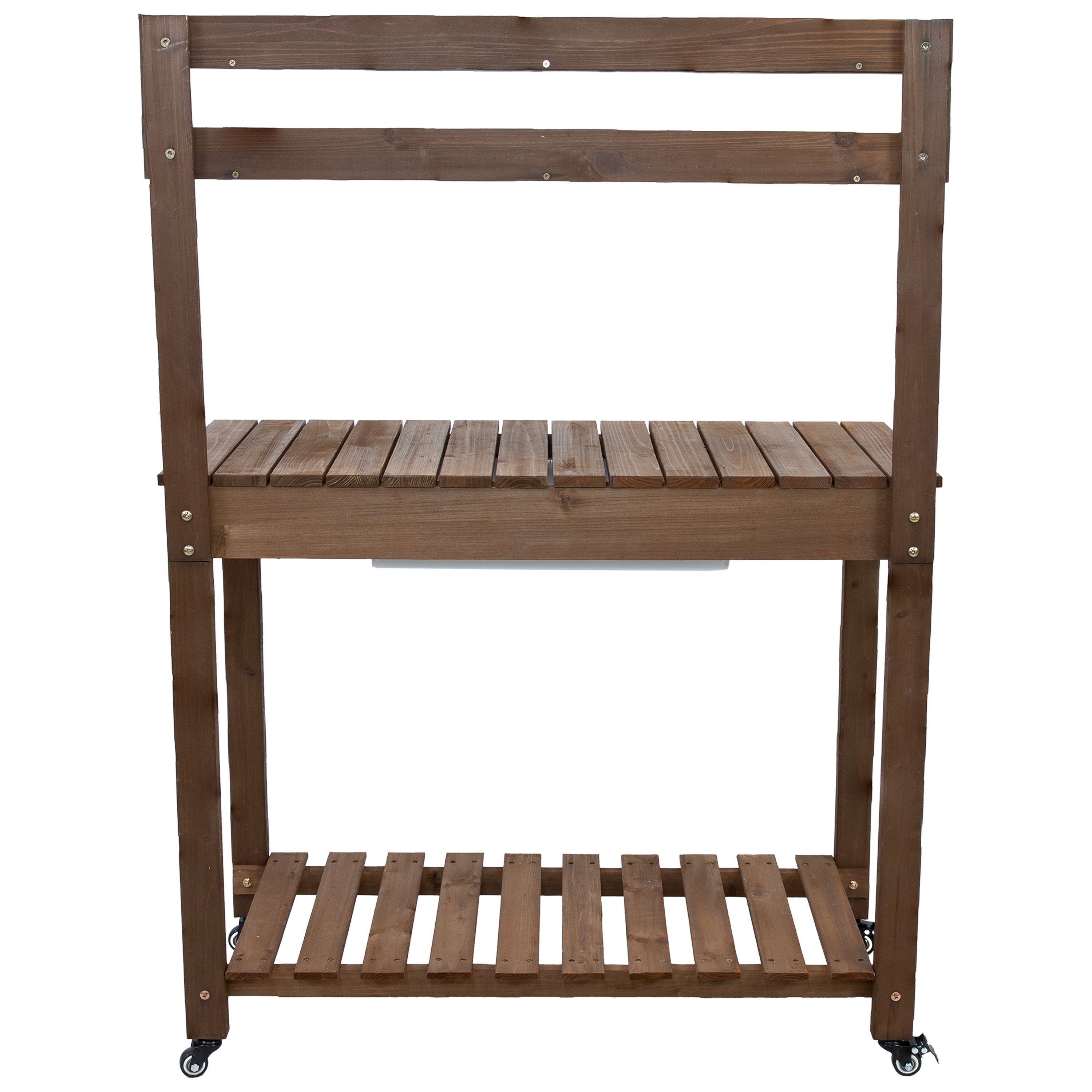 Sunnydaze Fir Wood Wheeled Outdoor Potting Bench with Sink - Brown | Heavy-Duty Garden Workstation for Planting, Potting & Organizing Tools | Perfect for Backyard, Greenhouse & Gardening Enthusiasts